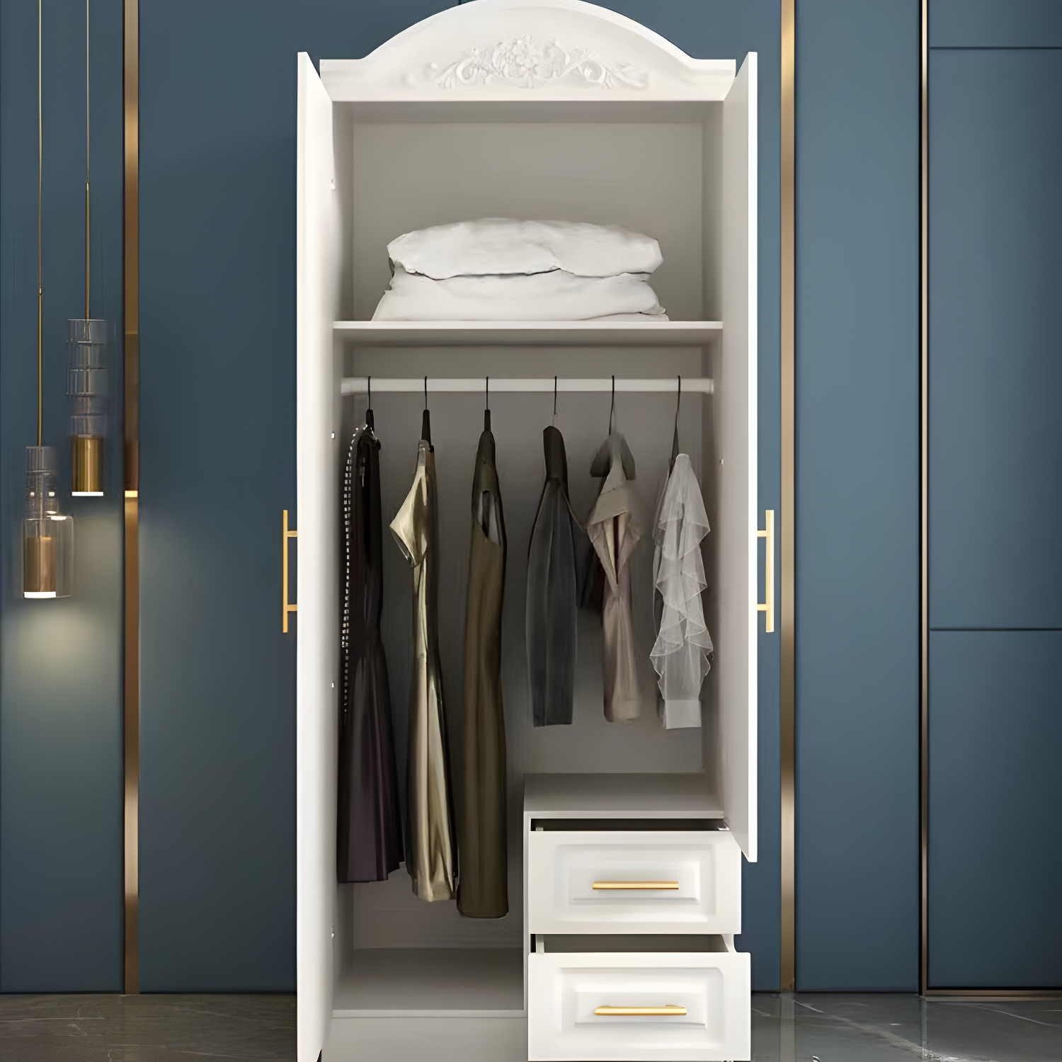 French Country Wardrobe Armoire White Wooden Wardrobe Cabinet - image 6