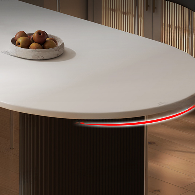 Minimalist Dining Table Set with White Slate Top and Two-sided Pedestal Base, Featuring a Fixed Table - image 11