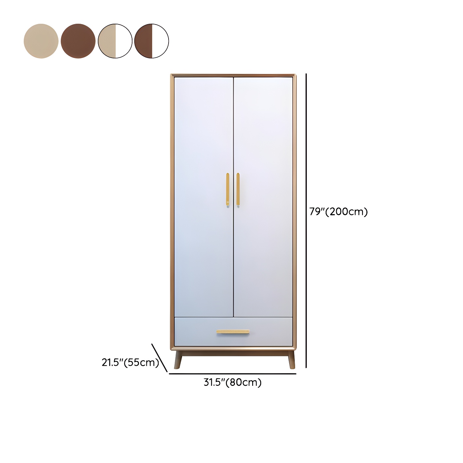 Scandinavian Natural Wood Wardrobe with Clothing Rod and Shelves for Bedroom - image 18