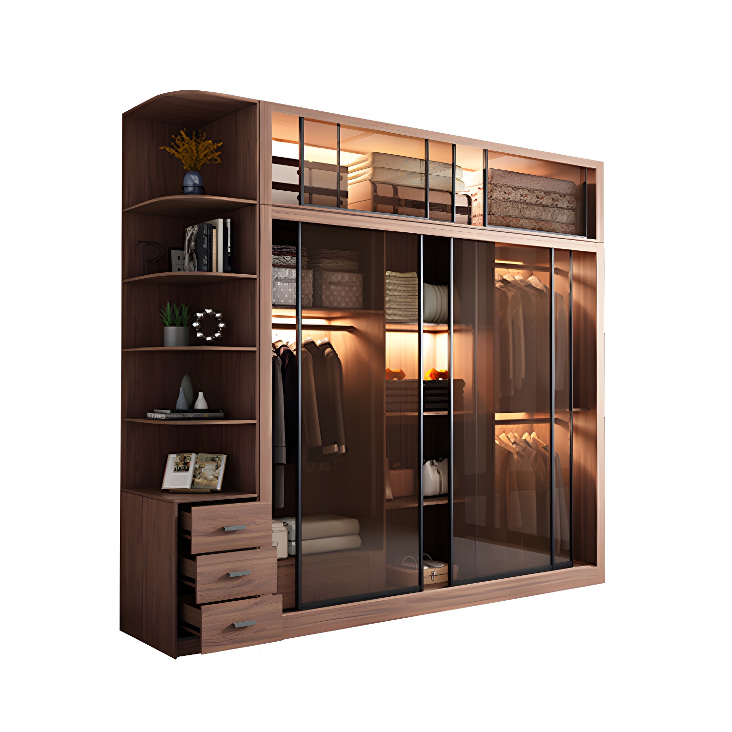 Brown Engineered Wood Wardrobe Armoire Modern Wardrobe Closet - image 5