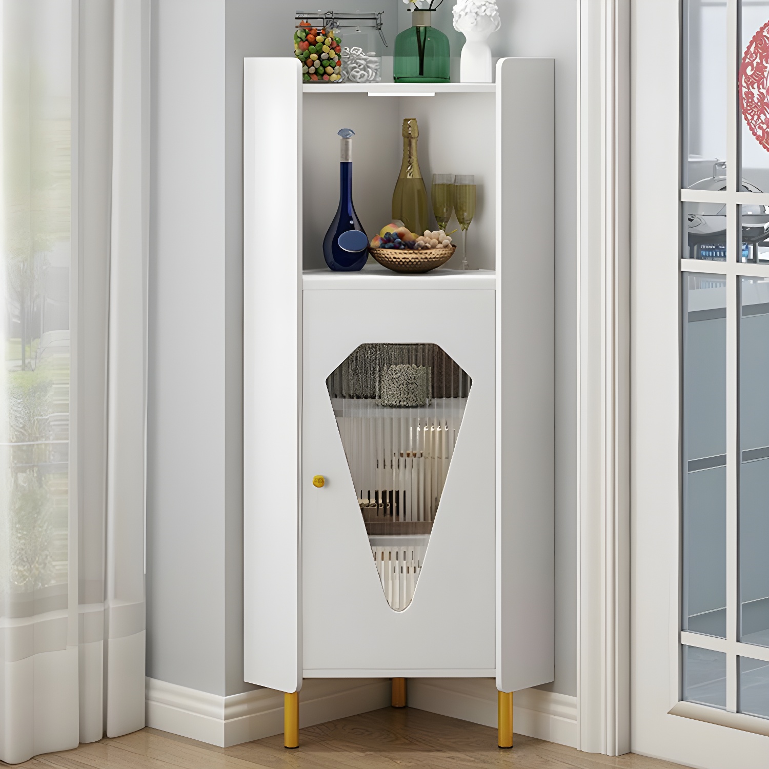 Glam Corner Accent Cabinet with Glass Doors and Wood Countertop in Small (Under 24 in.) Length - image 9