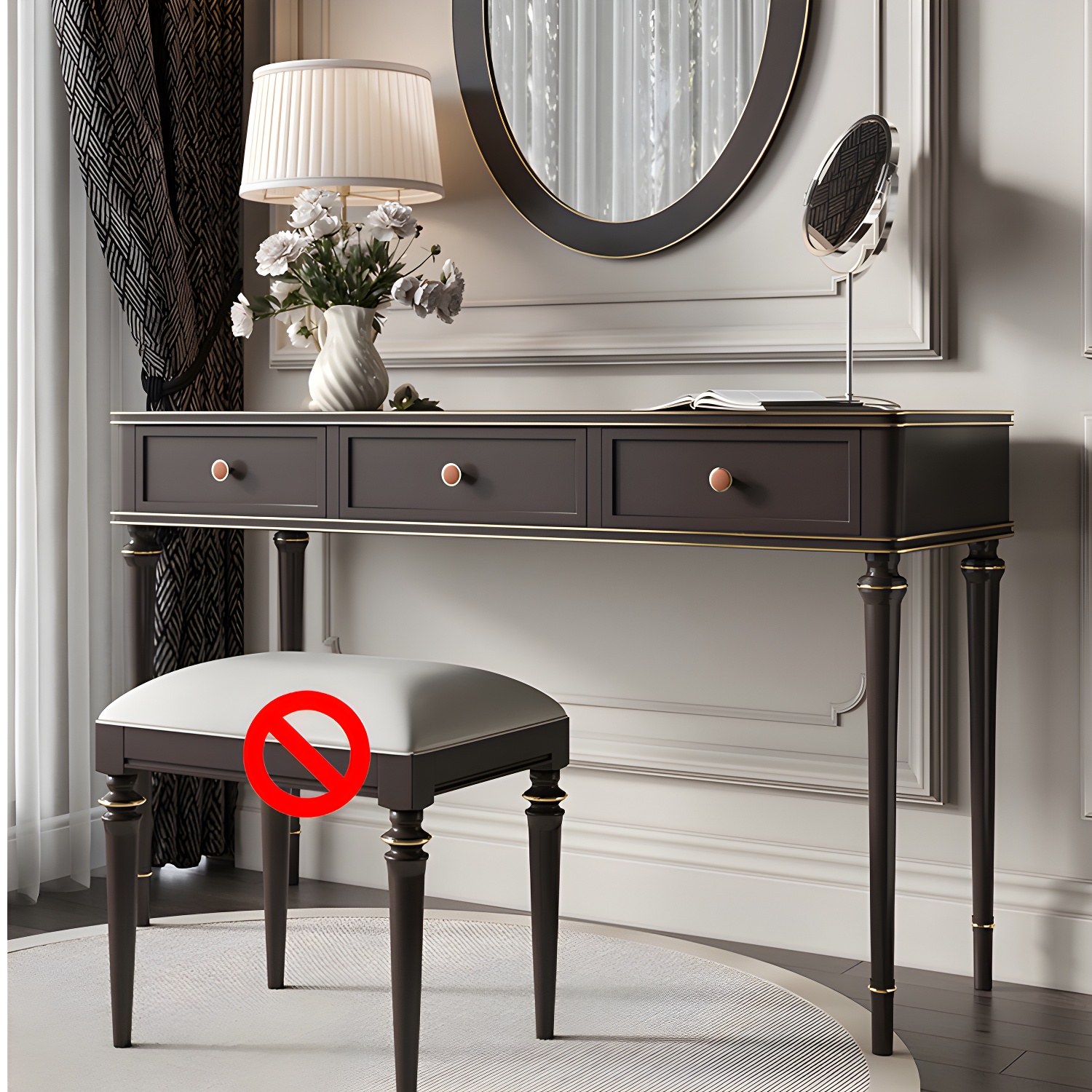 Mirror & 3 Drawers Makeup Vanity Dressing Table Solid Wood Dresser - image 14