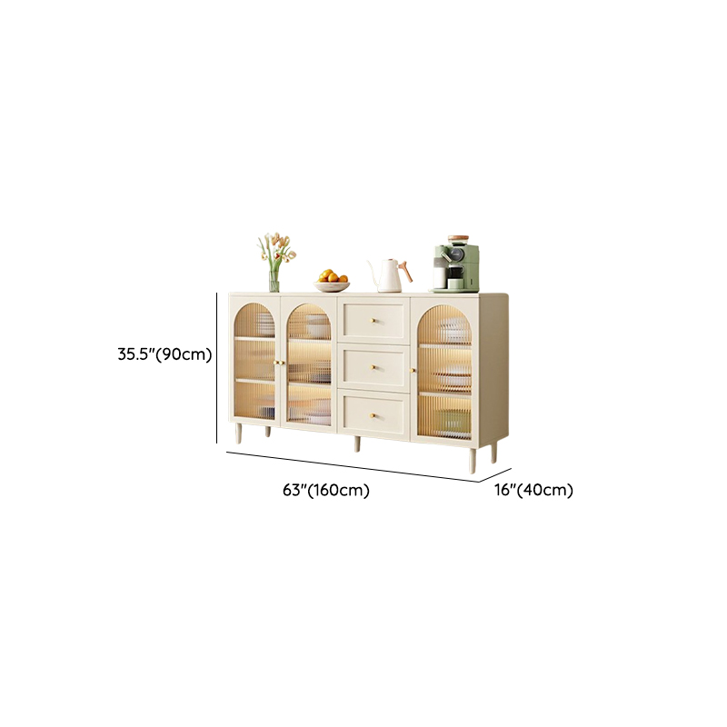 White Trendy Sideboard with 3 Drawers, Narrow/Standard Size, 3/6 Shelves, Lumber Countertop, and Glass-panel Door - image 20