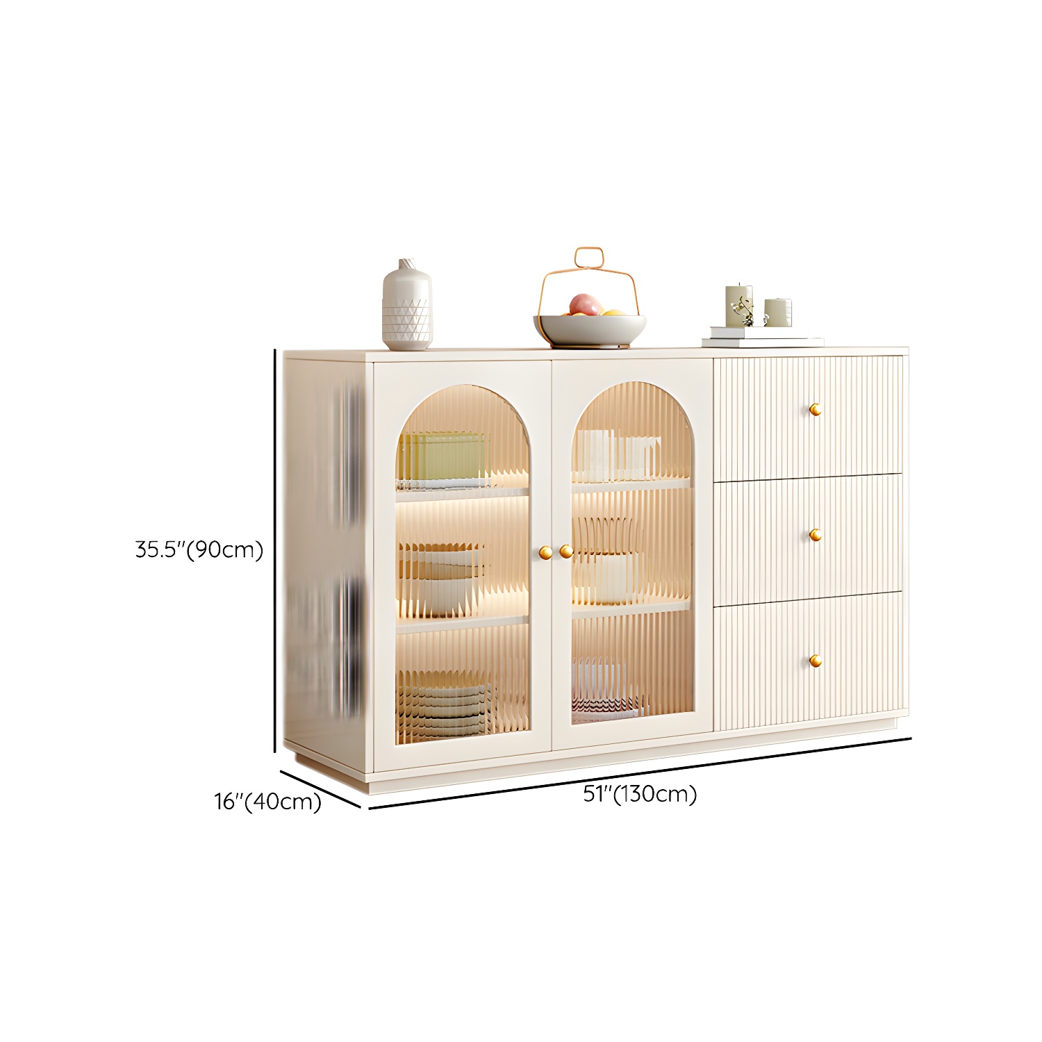 Glam White Wood Sideboard Credenza with Glass Doors and Adjustable Shelves - image 22