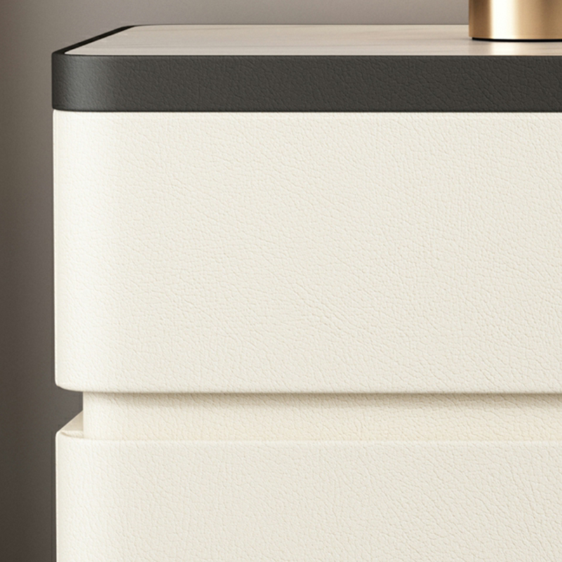 Modern Faux Leather Nightstand with 2 Drawers and Stone Countertop for Bedroom - image 16