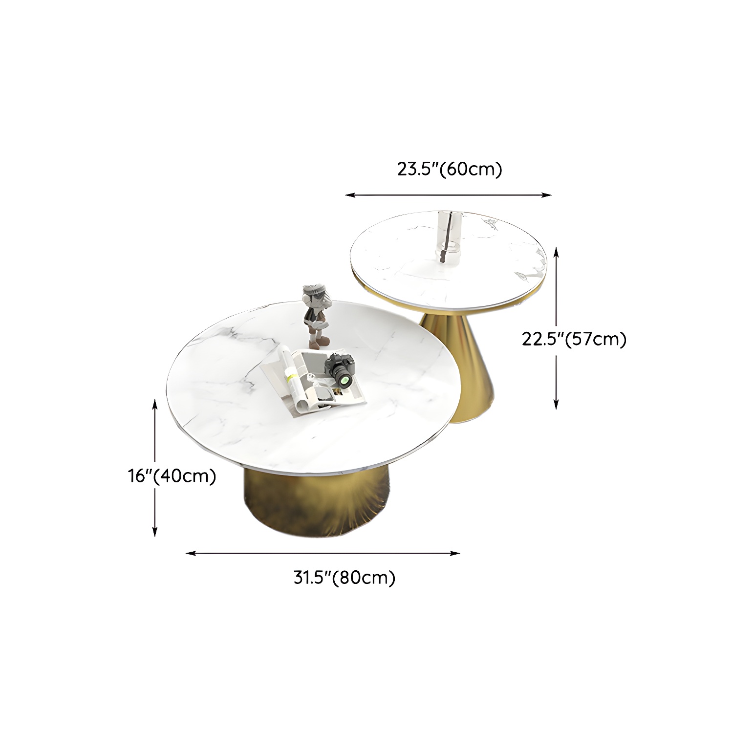 Round Stone Glam Coffee Table with Pedestal Iron Base and Built-in Storage - image 26