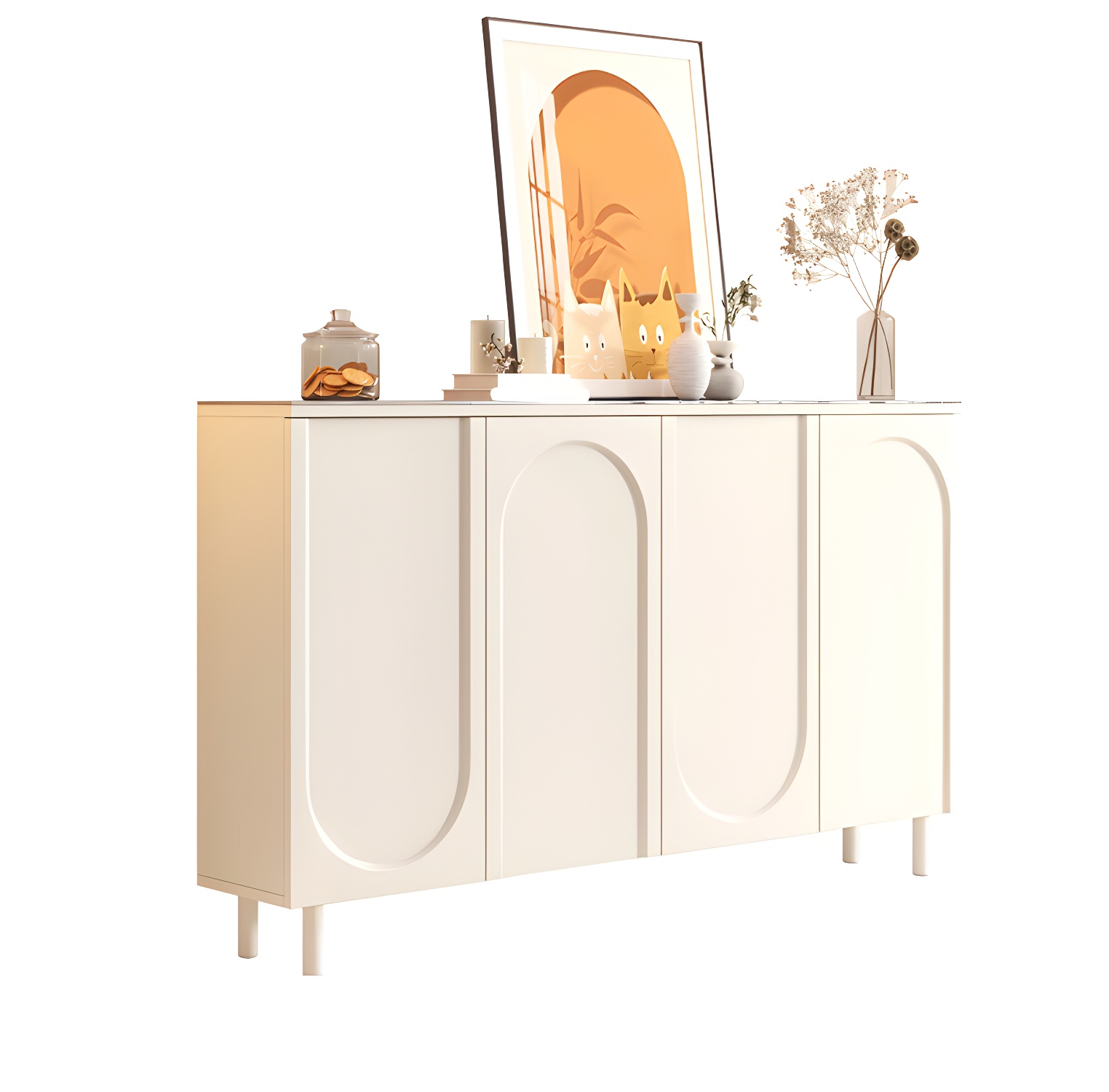 Scandinavian Wood Buffet Sideboard Cabinet with Stone Countertop Shelves Included - image 8