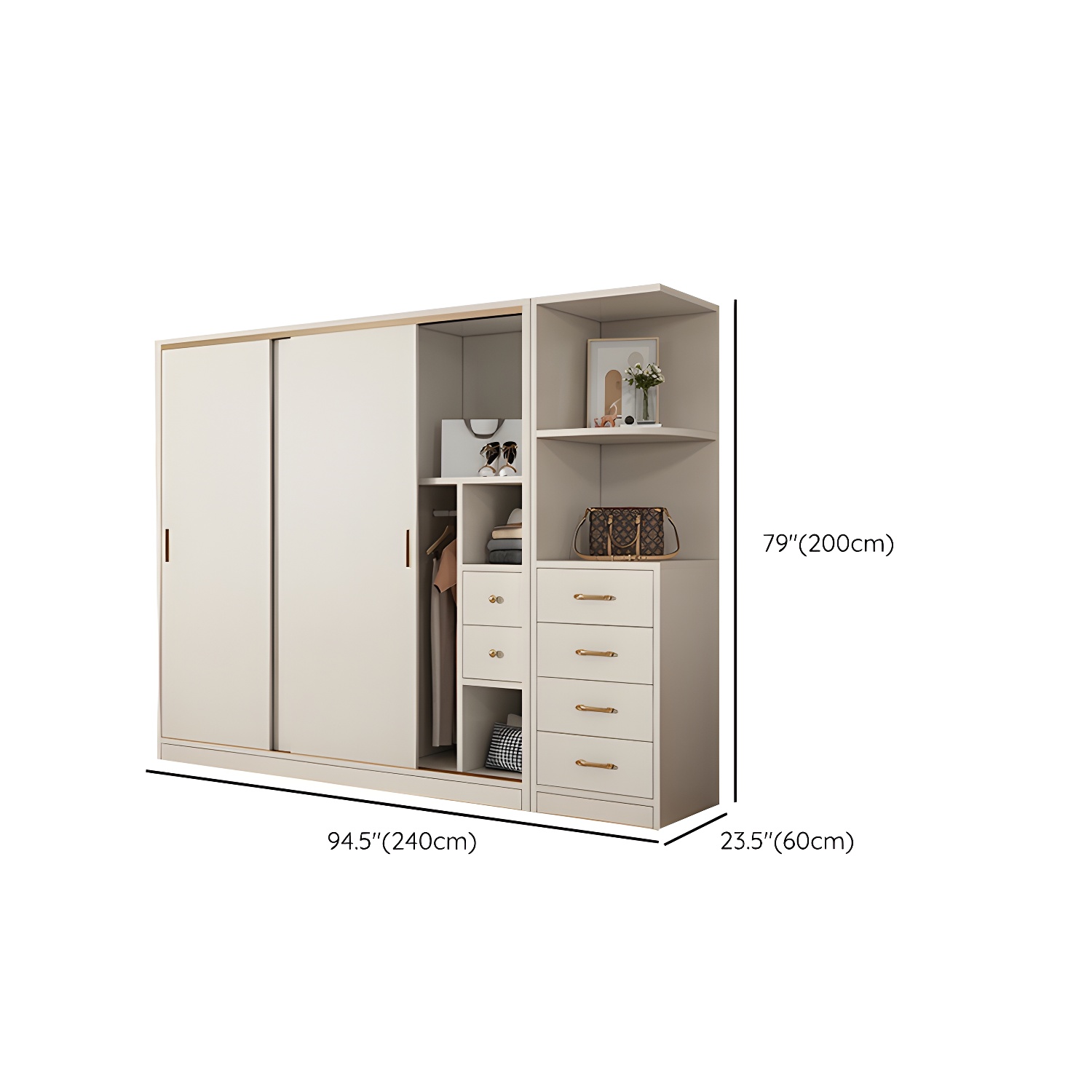 Modern White Wood Wardrobe Armoire with Sliding Doors and Soft Close Drawers - image 19
