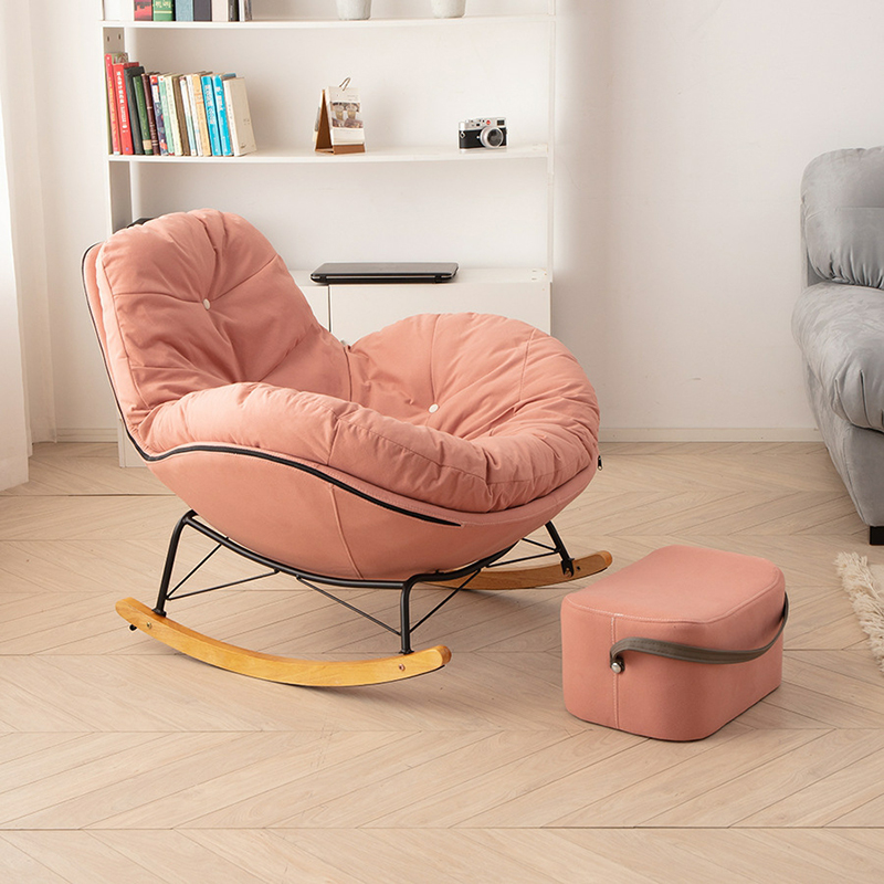 Natural Stationary Wingback Living Room Rocking Chair with Back - image 7