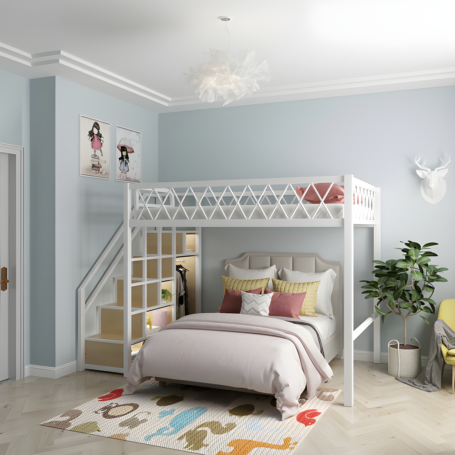 Modern Wood/Metal Bed with Light Wood Tone & Tall Clearance Storage Cabinets - image 4