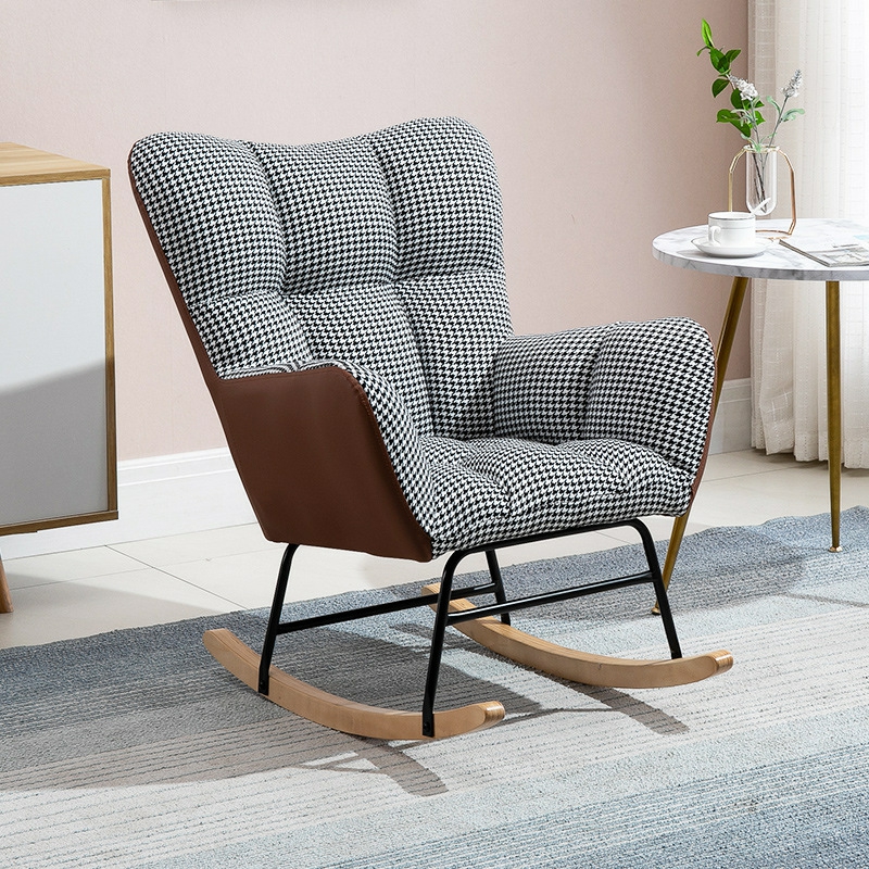 Cotton Cushioned Seat & Back Stationary Rocking Reading Chair with Flared Arm, Footstool, Wing Back & Light Wood Legs - image 4