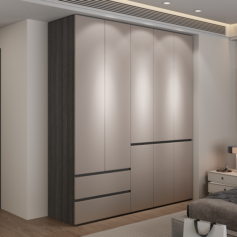Sand Modern Manufactured Wood Wardrobe with Soft Close Drawer, Soft Close Door, Interior Shelves, and Hanging Rod