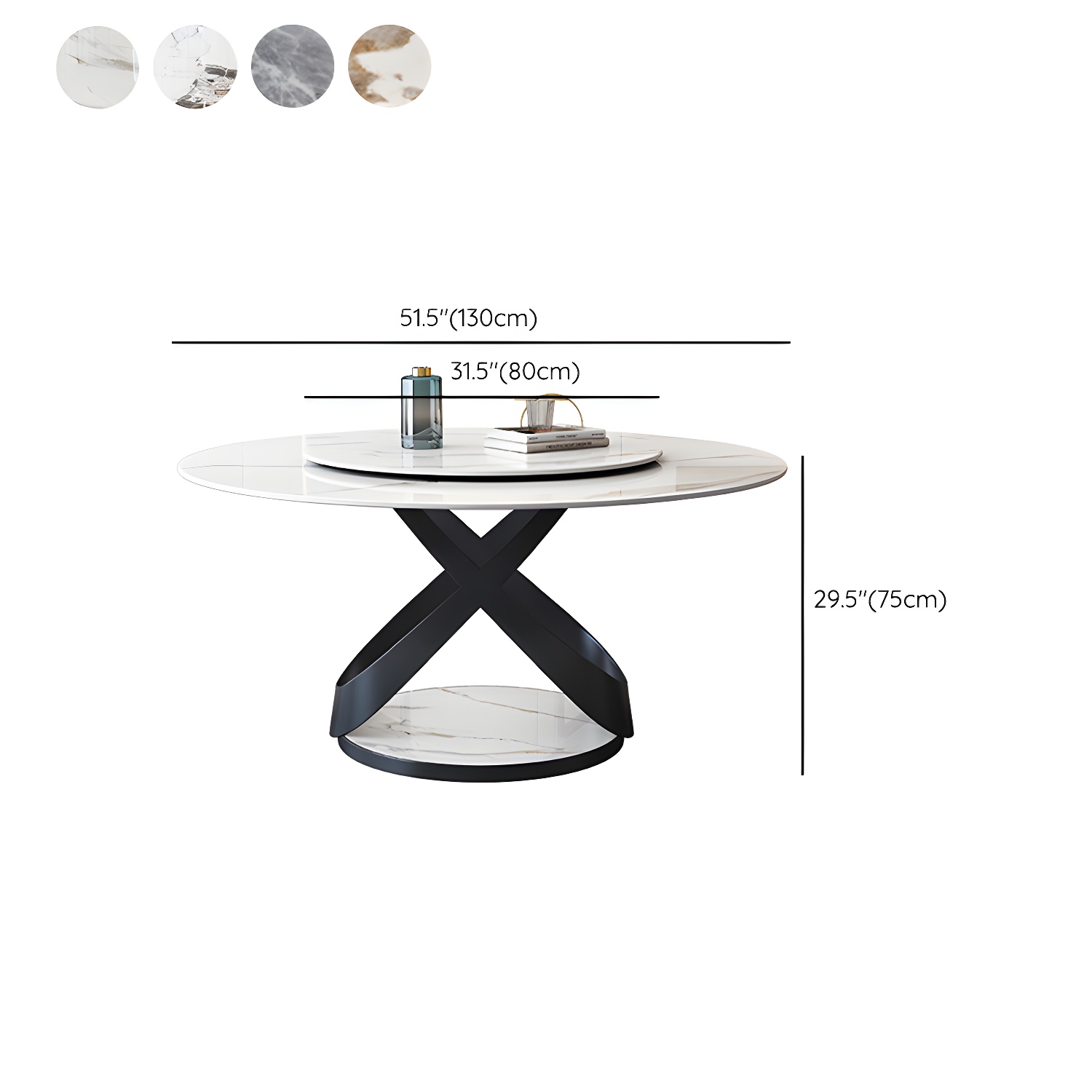 Modern Round Stone Top Lazy Susan Dining Table with Black Steel Pedestal - image 18