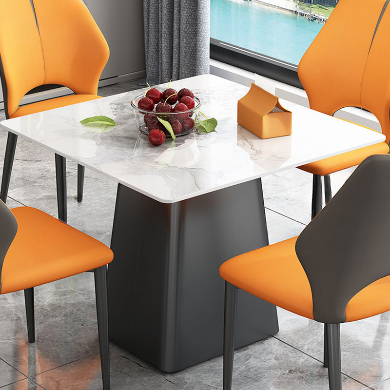 5-piece Square Slate Dining Table Set with Stump Base, Upholstered Back, Padded Chair for 4 People - image 6