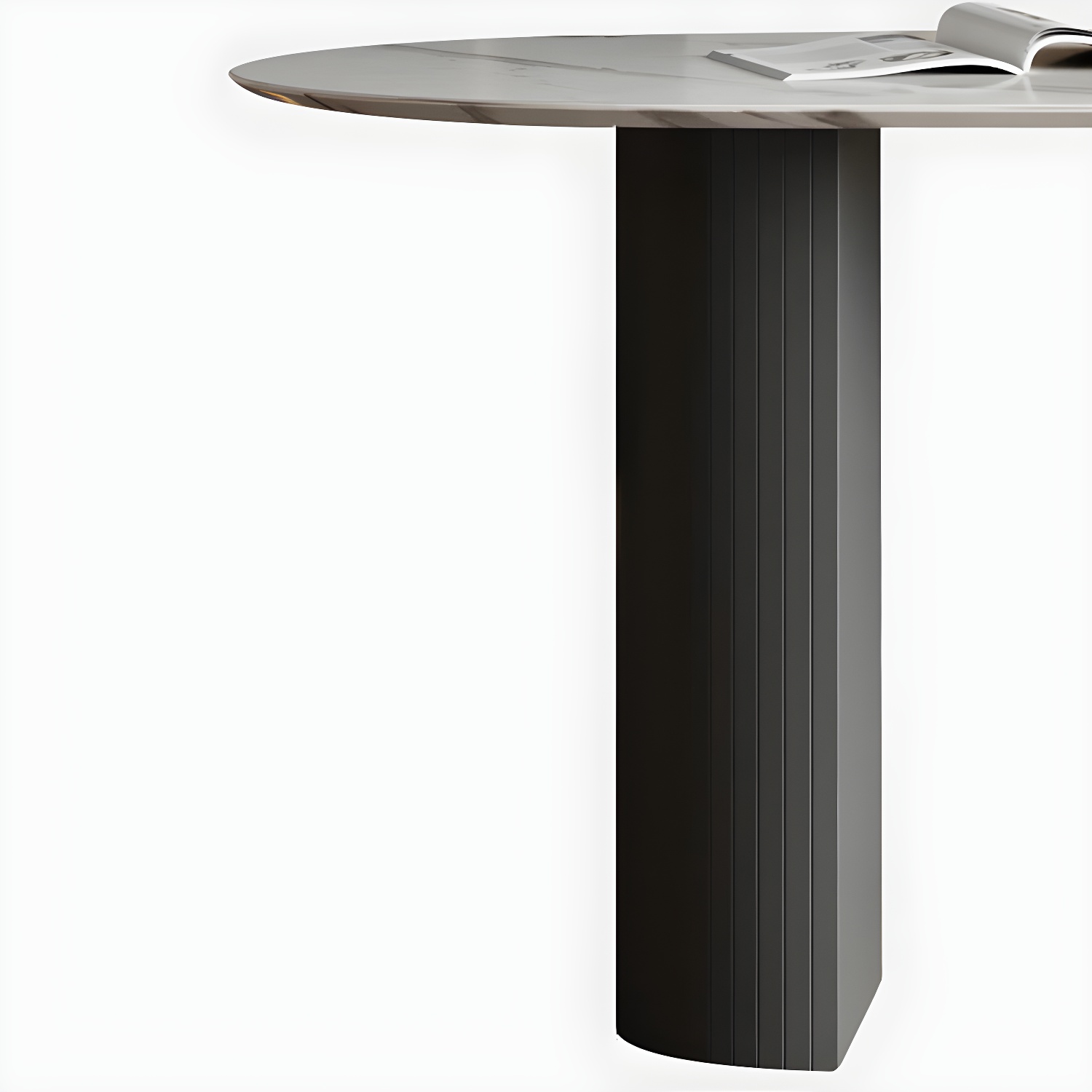 Modern Oval Dinette Table Sintered Stone Top Black Steel Double Pedestal Table - image 10