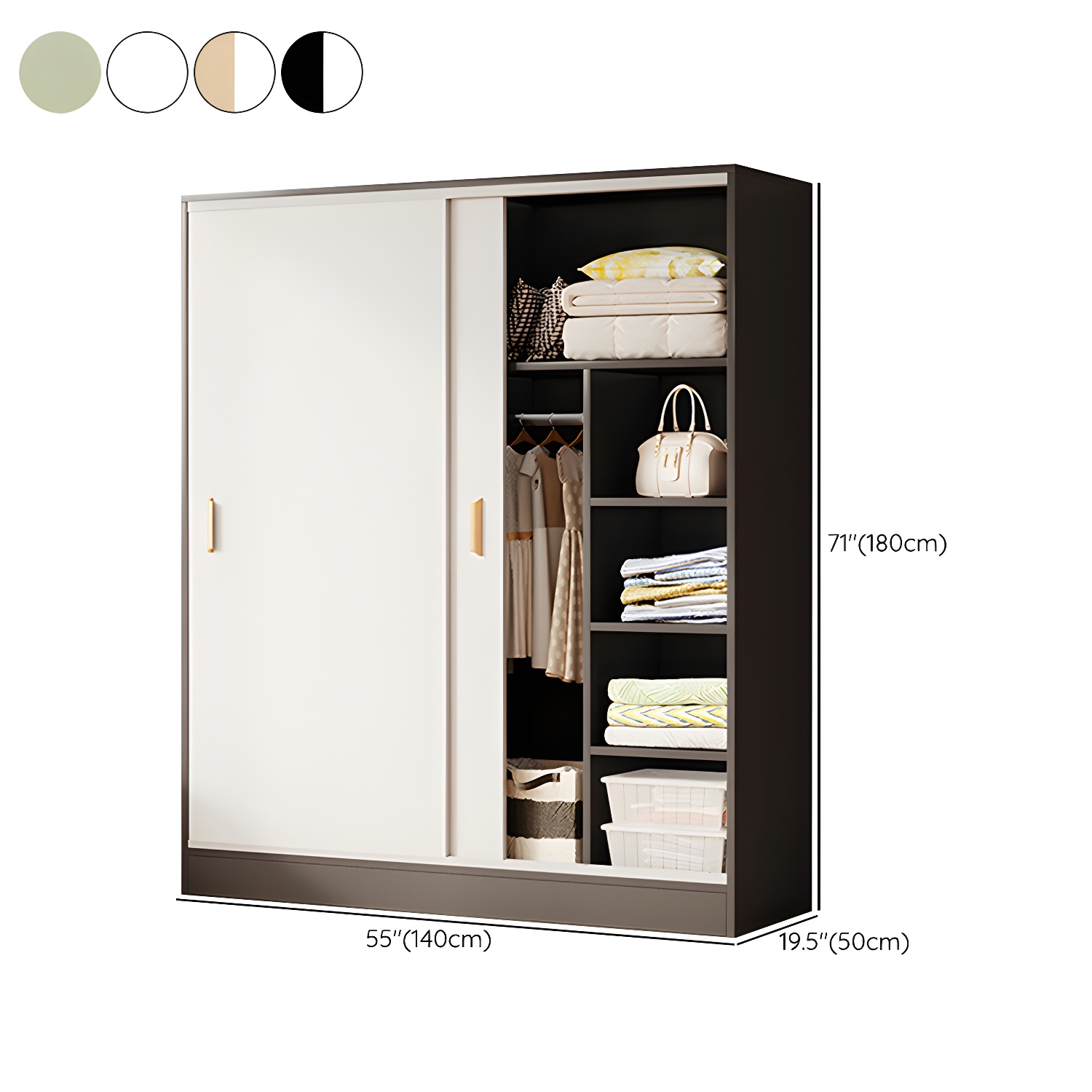 Contemporary Freestanding Wardrobe Armoire Wood Sliding Doors Wardrobe - image 20