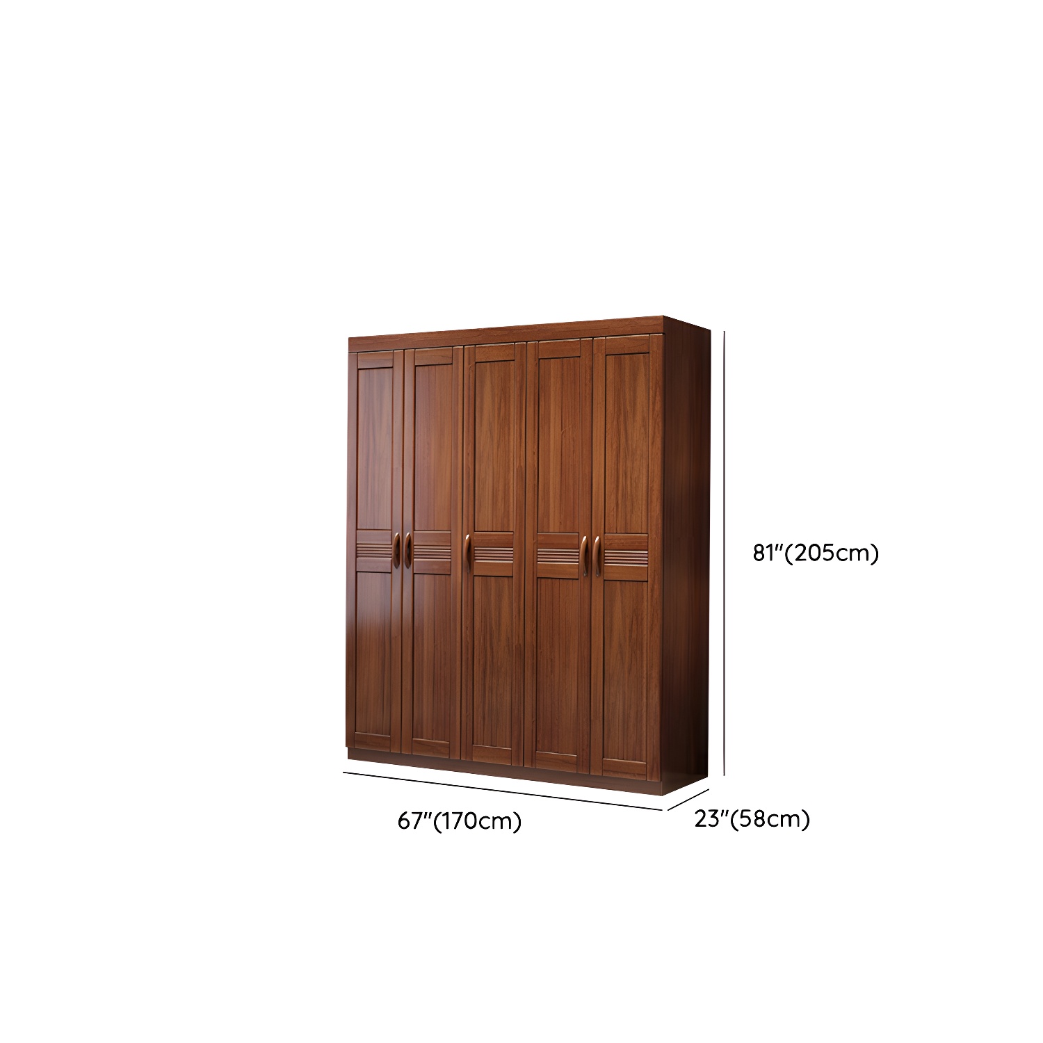 Brown Walnut Solid Wood Wardrobe Traditional Freestanding Wardrobe Armoire - image 12