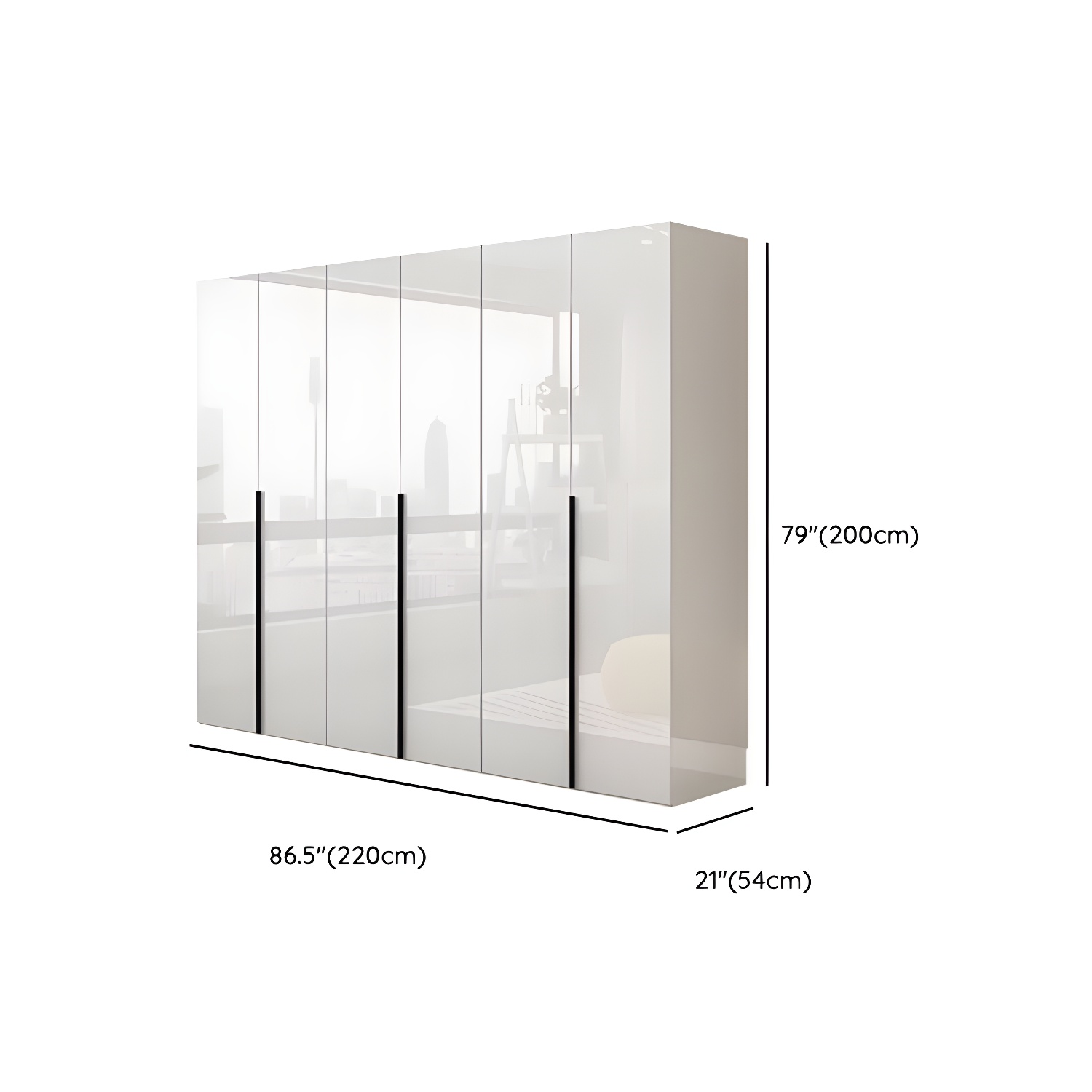 Modern white wood wardrobe armoire with hinged doors, clothing rod & shelves - image 15
