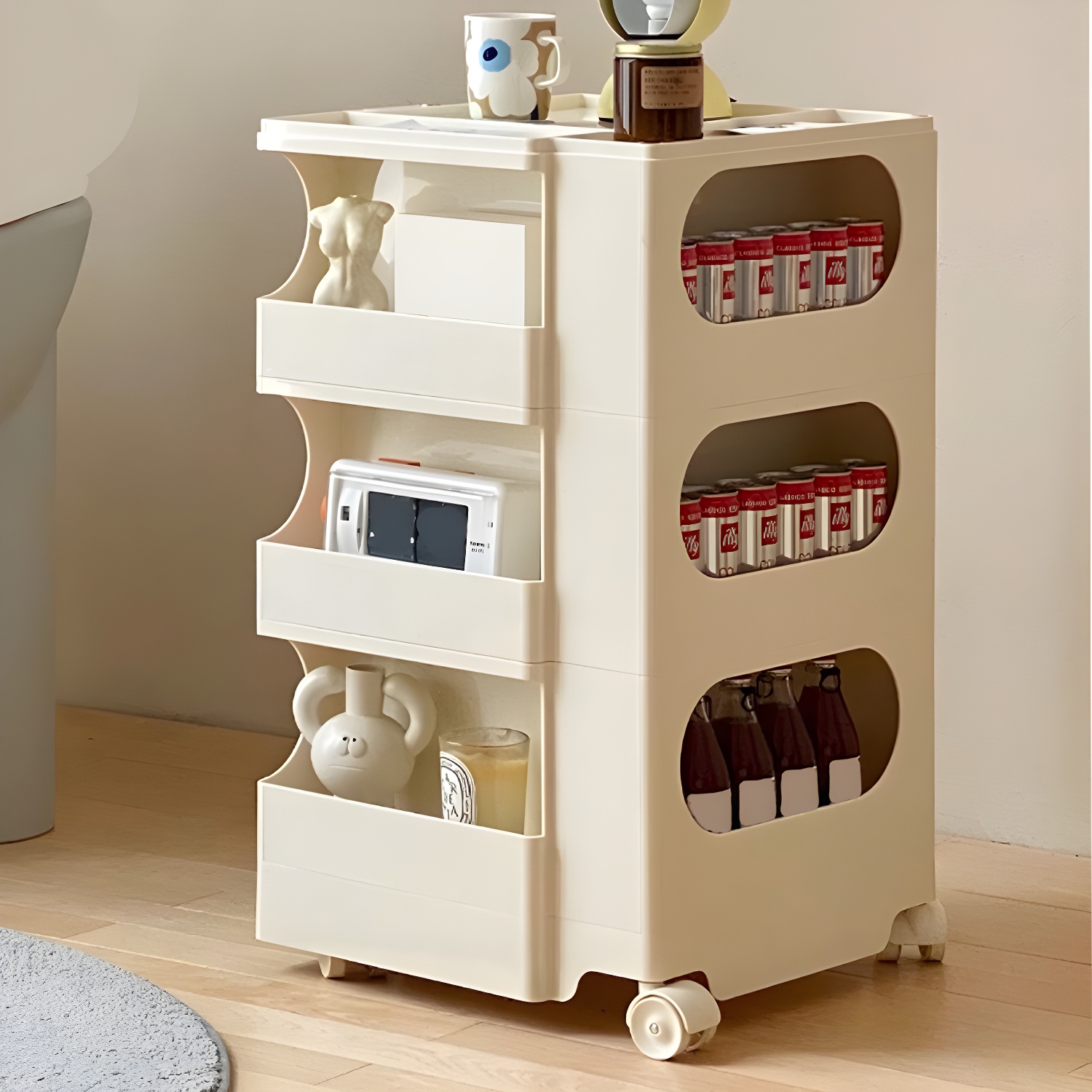Modern Plastic Night Table Open Storage Night Stand with Wheels - image 10