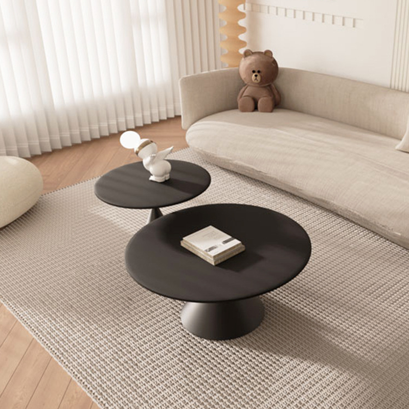 Single/Nesting Postmodern Circular-shaped Chalk/Ink Sintered Stone Pedestal Base Side Table - image 4
