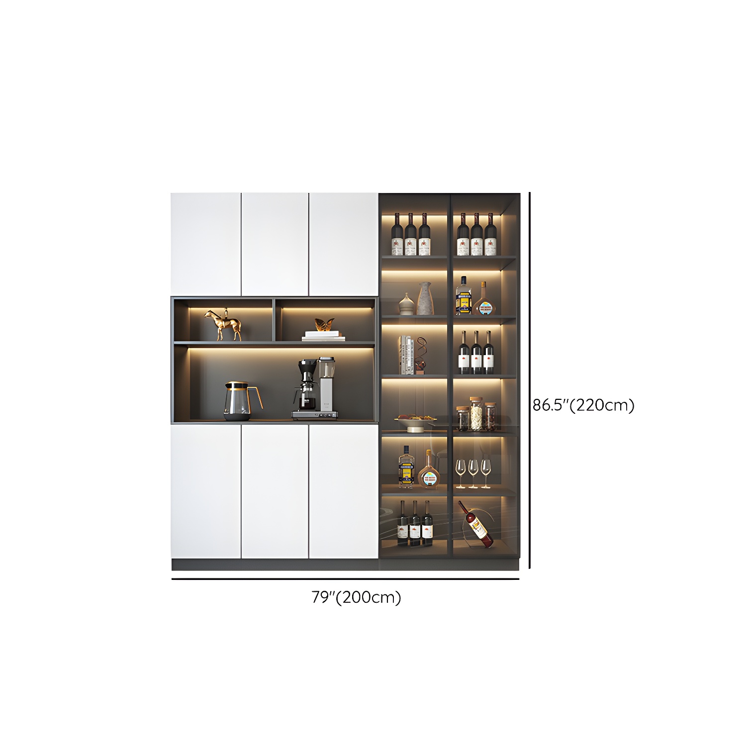 Modern Glass Adjustable Shelving Doors Wood Sideboard Cabinet with Cabinets and Drawers - image 11