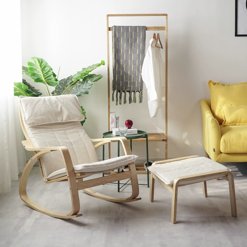 Modern Upholstered Rocking Chair Set with Track Arms and Matching Ottoman