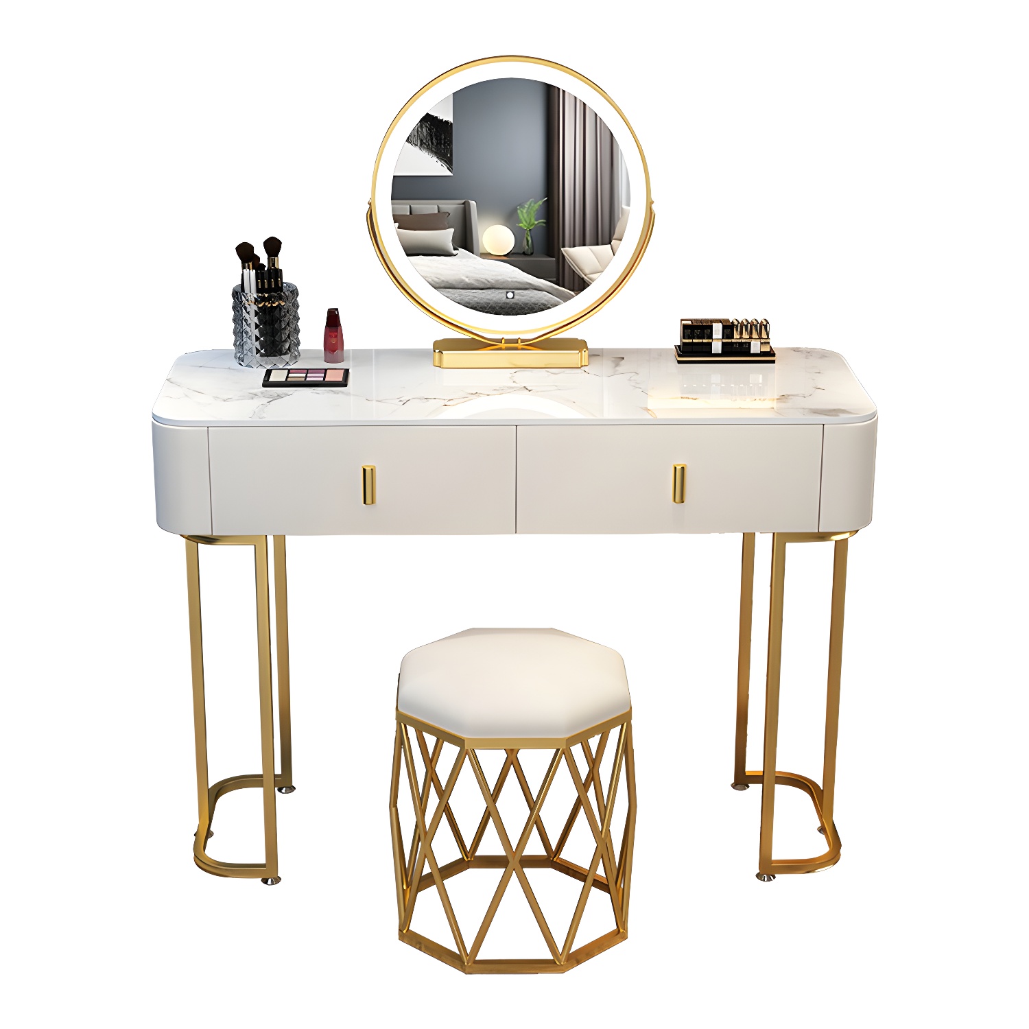 Slate Makeup Counter Adjustable Mirror Vanity Dressing Table with Drawer - image 9