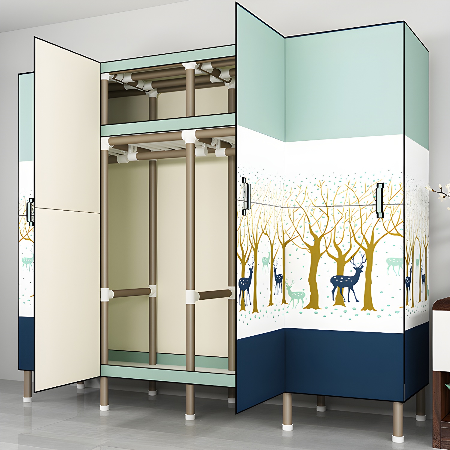 Foldable Freestanding Wardrobe Metal Frame Multifunctional Wardrobe for Bedroom - image 8