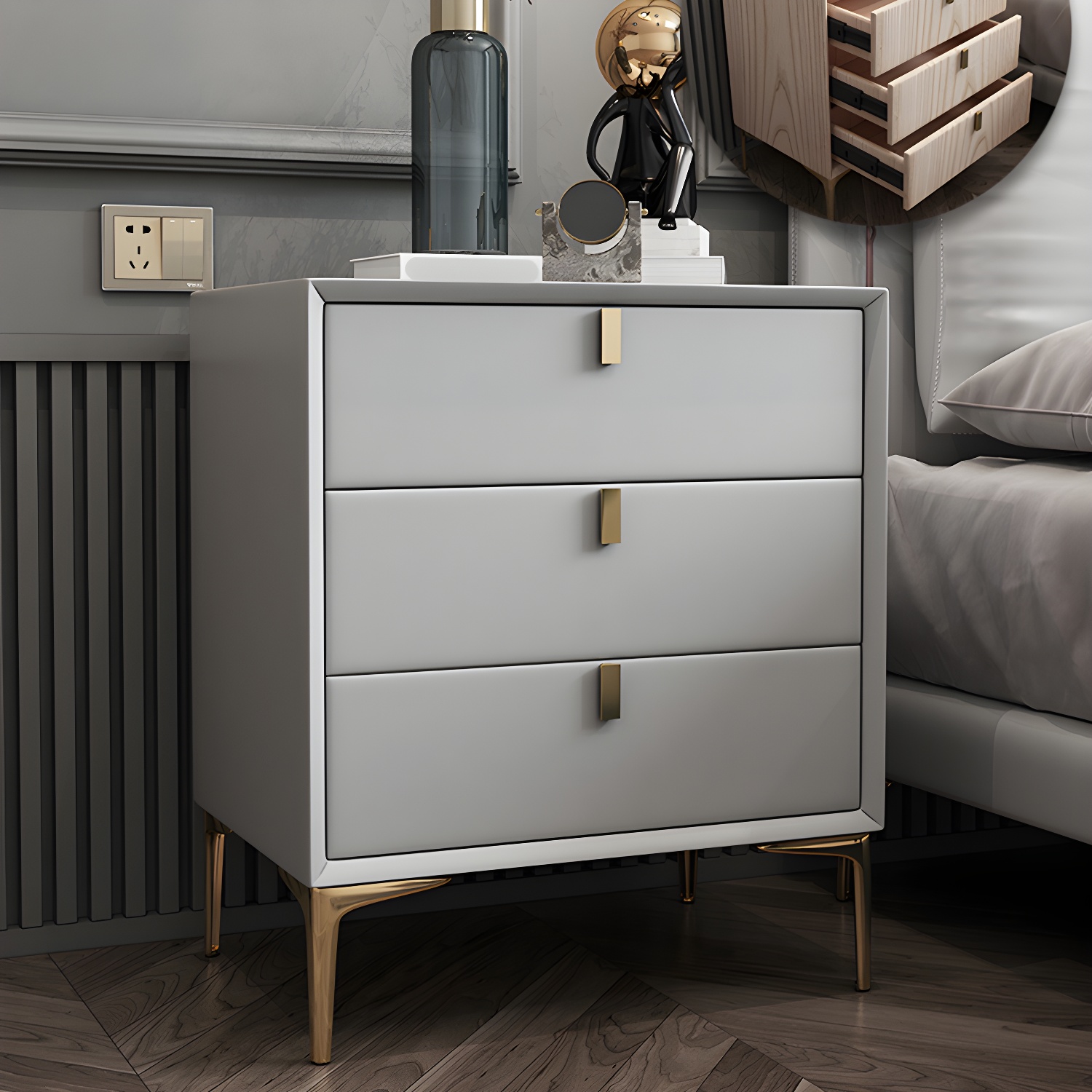 Solid Wood Drawer Storage Night Table 2 Drawer Modern Bed Nightstand - image 8