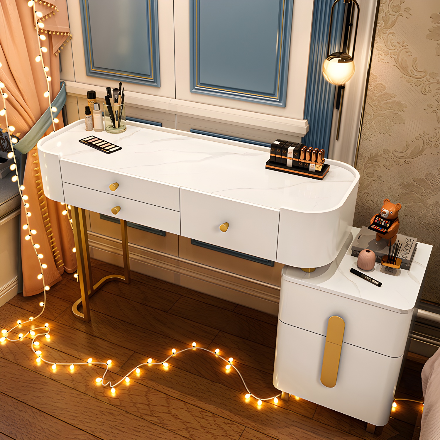 Modern Solid Wood Makeup Vanity Desk Bedroom Vanity Dressing Table Set - image 15