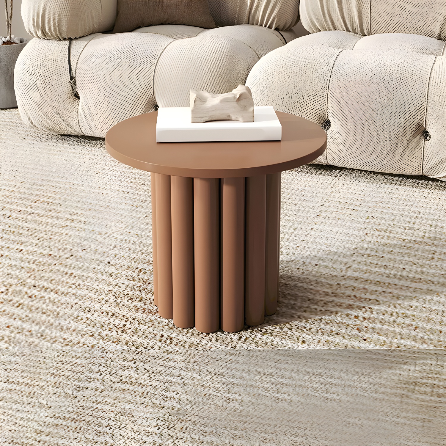Coffee Cocktail Table 4 Legs Round Wooden Scandinavian Brown - image 11
