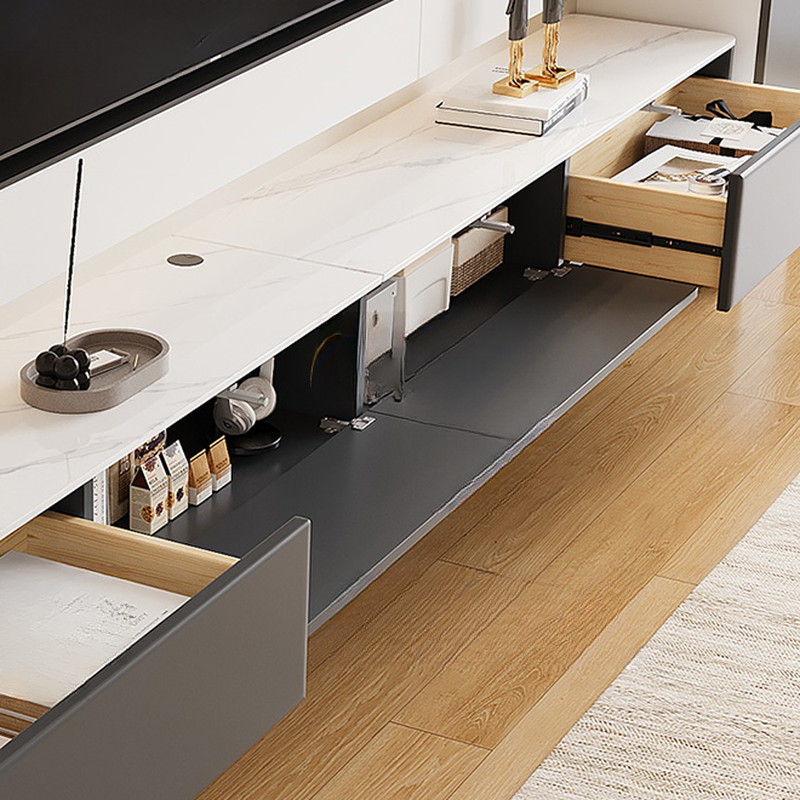 Art Deco Stone Rectangular TV Stand with 2 Drawers and 2 Cabinets Featuring Cable Management - image 10