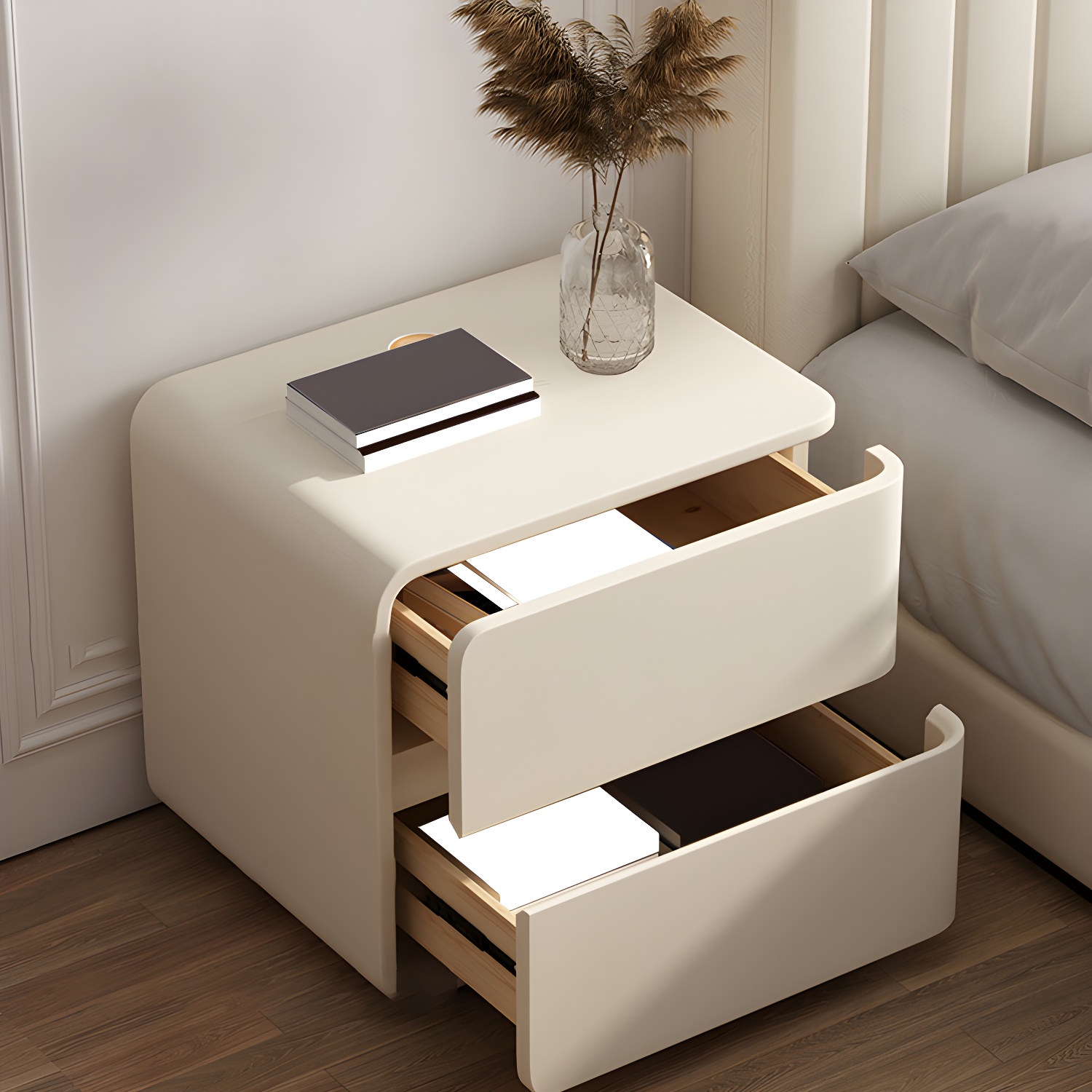 Scandinavian Pine Accent Table Nightstand Drawers Included with Legs - image 16