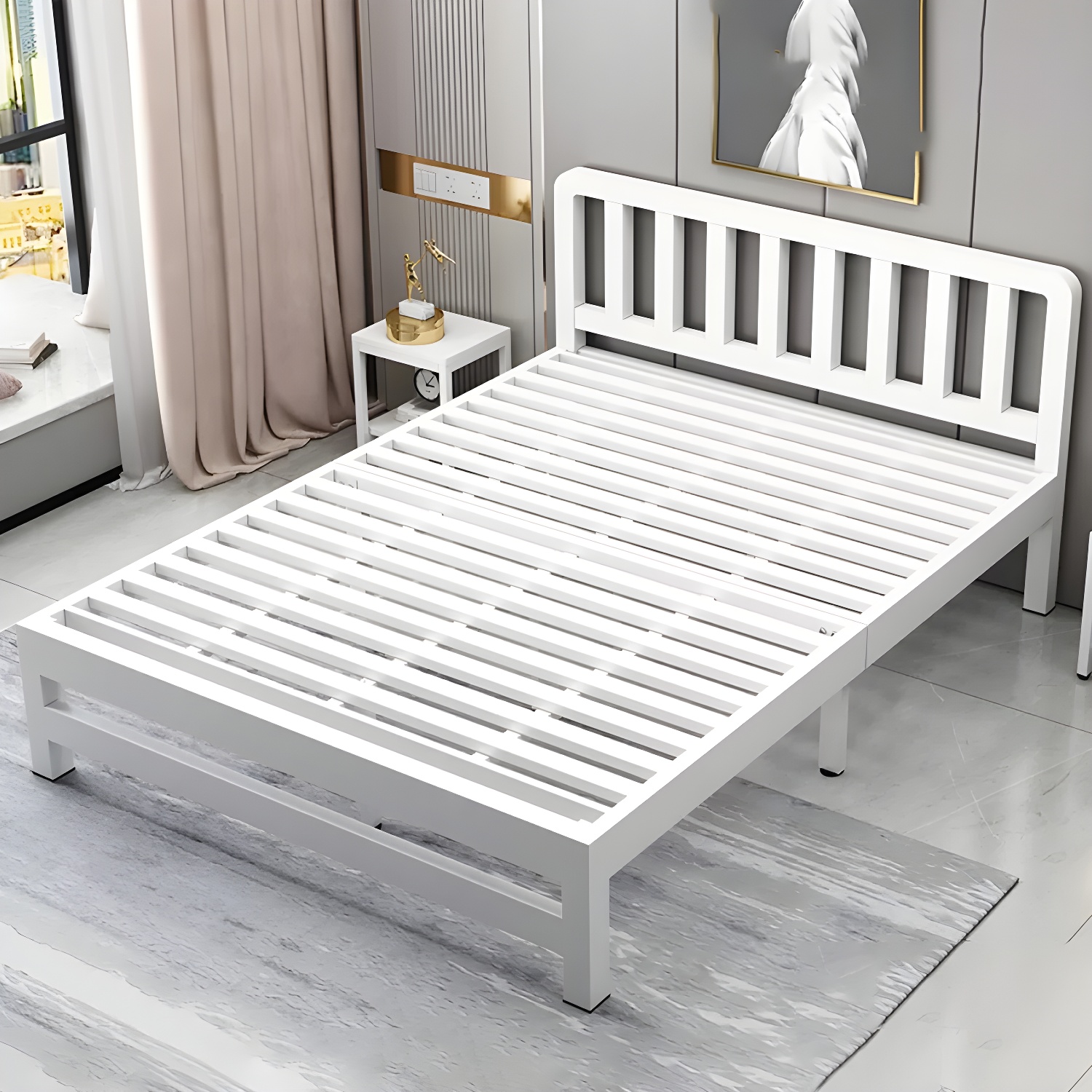 Modern Metal Bed Frame with Legs and Non-Upholstered Solid Color Design