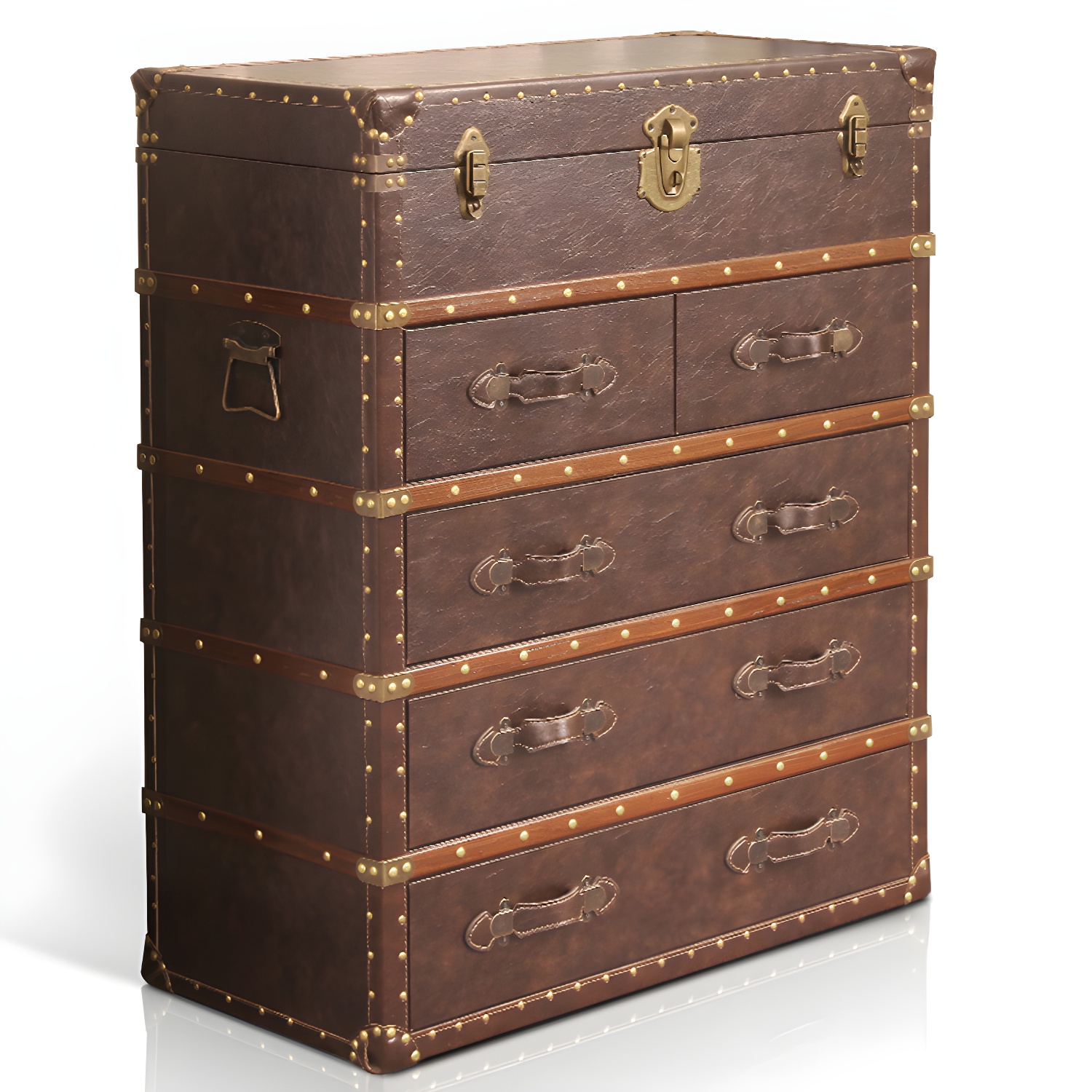 Rustic Leather Chest Vertical Chest with Drawers for Bedroom - image 4