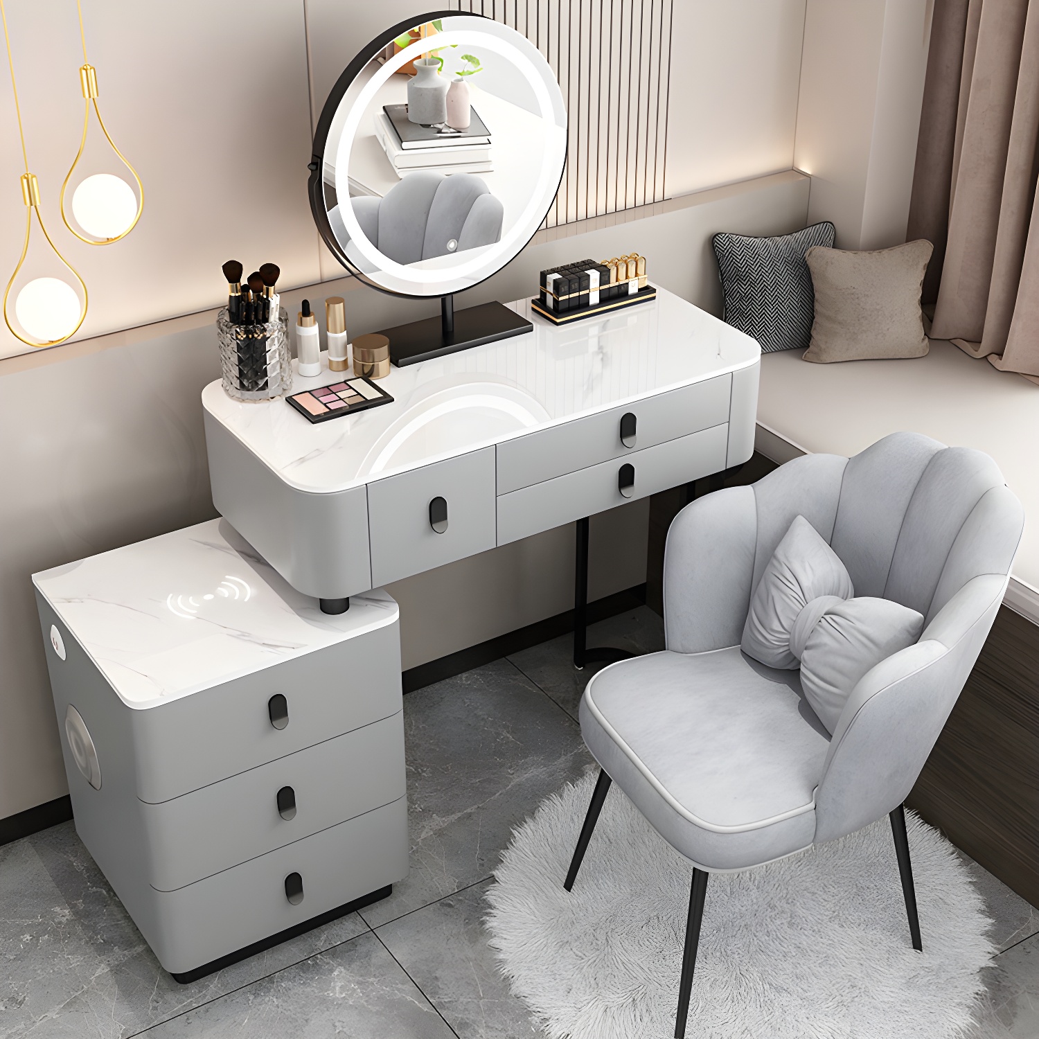 Glass Top Makeup Vanity Desk Lighted Mirror Makeup Vanity Set - image 7