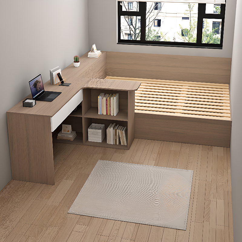 Natural Color Solid Color Tatami Bed for Bedroom