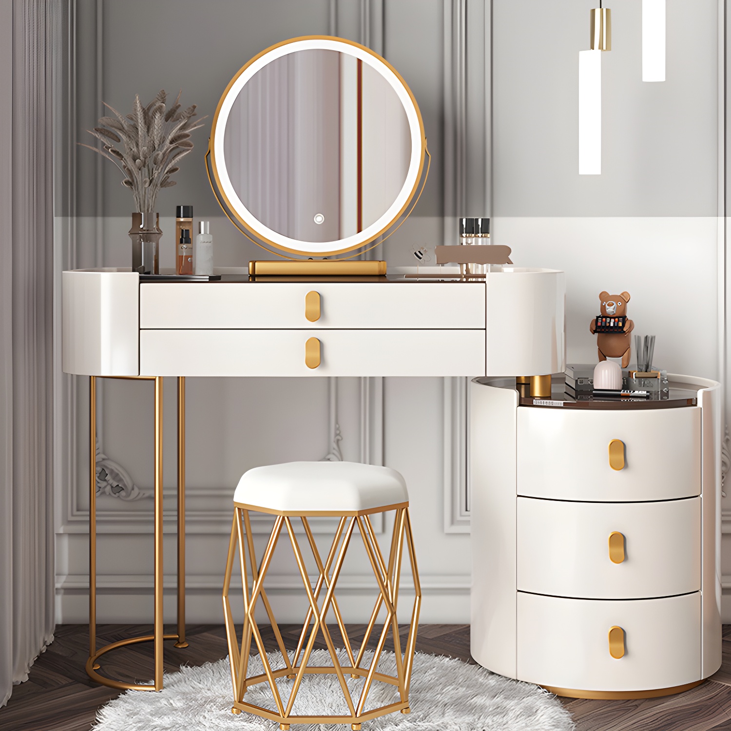Glass/Stone Dresser Modern Make-up Vanity with 5/6 Storage Drawers - image 6