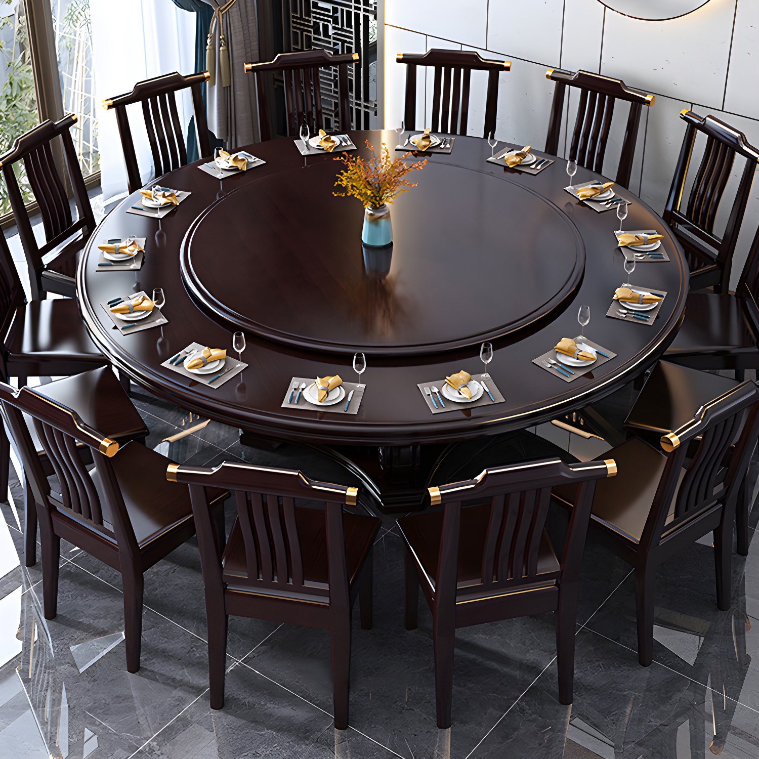 Round Solid Wood Dining Table Modern Turntable Furniture with Pedestal Base - image 18