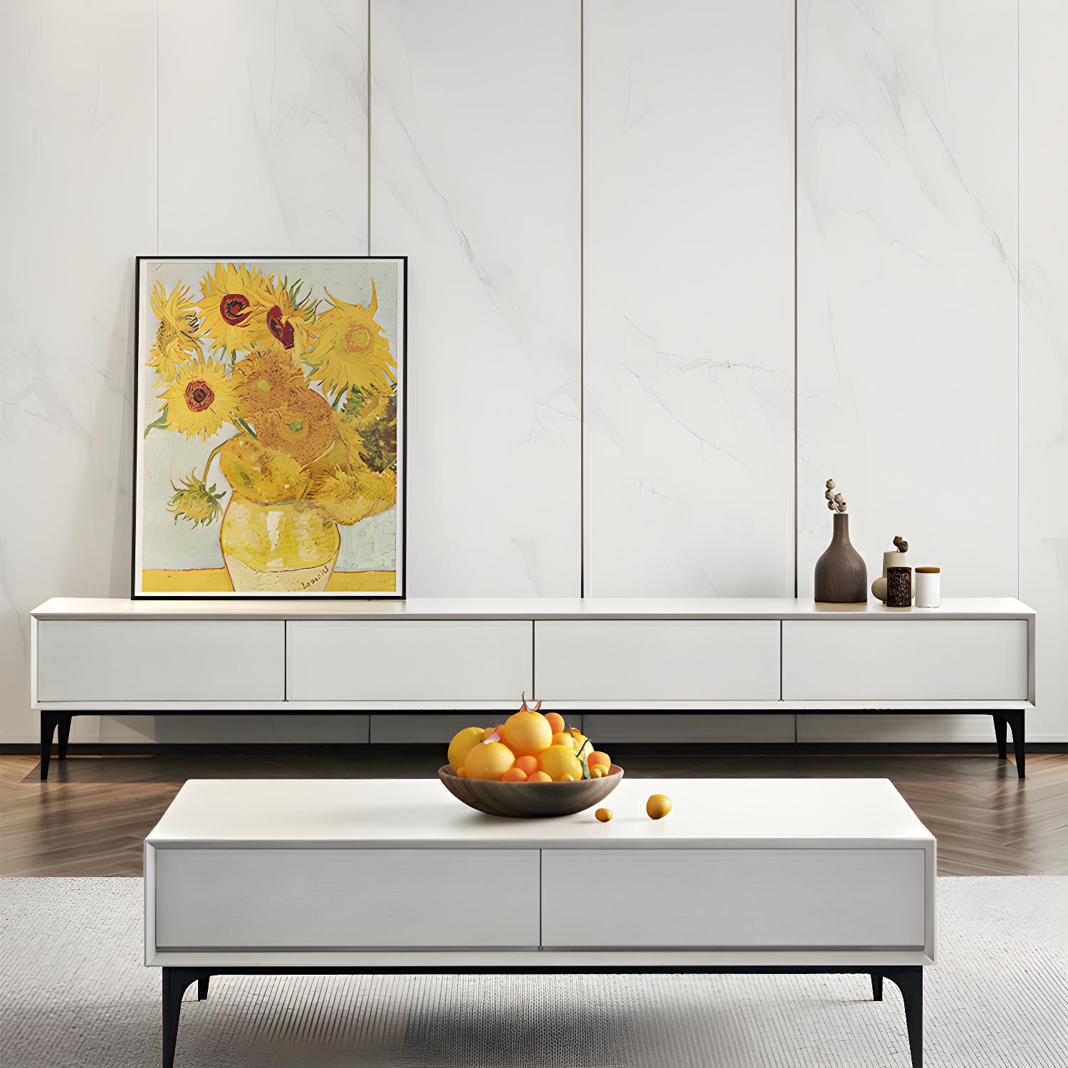 Scandinavian Style Wood TV Stand with Cable Management, Drawers Included - Low Height and With Legs - image 8