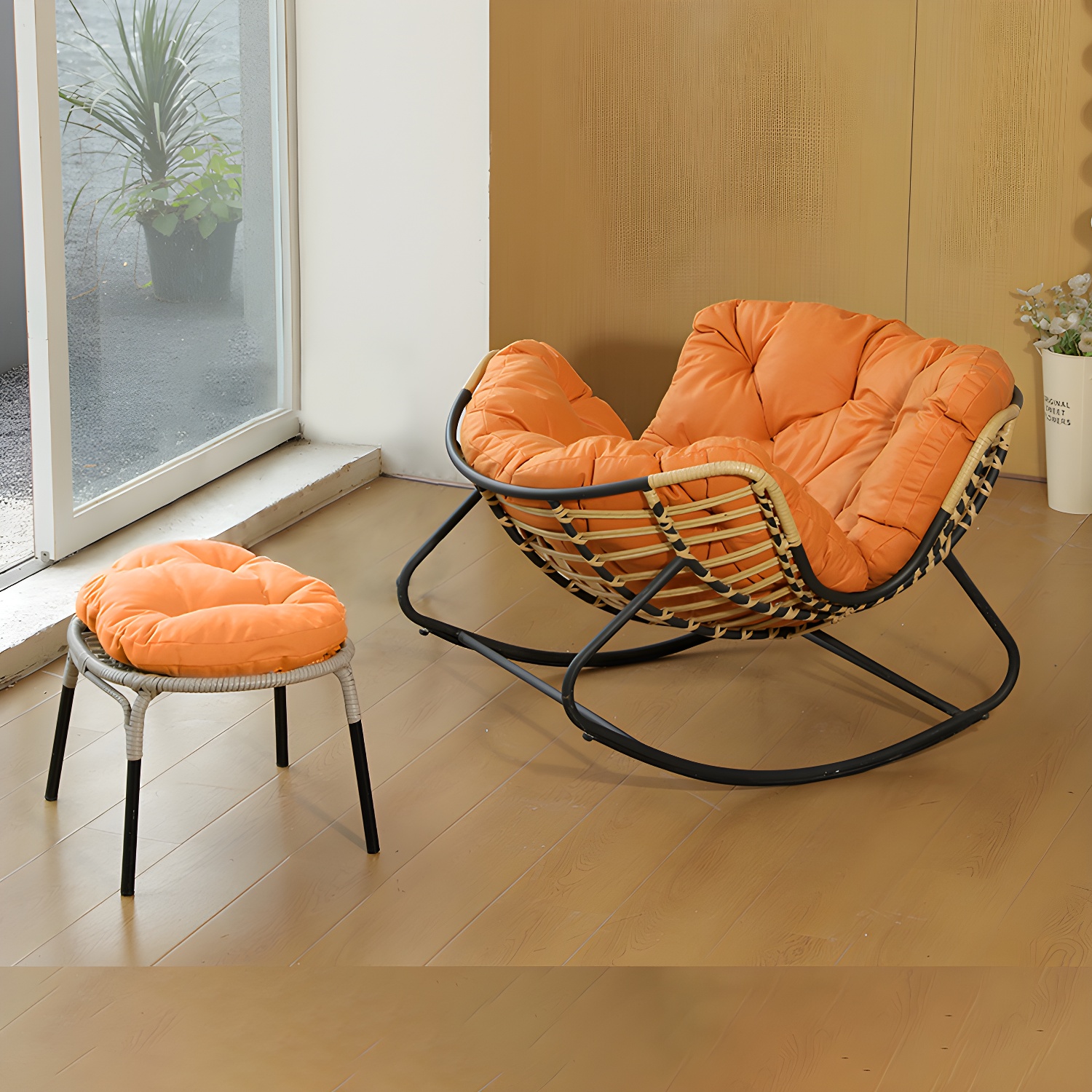 Modern Metal Upholstered Rocking Chair with Removable Back Cushion - Perfect Addition to Your Porch - image 13
