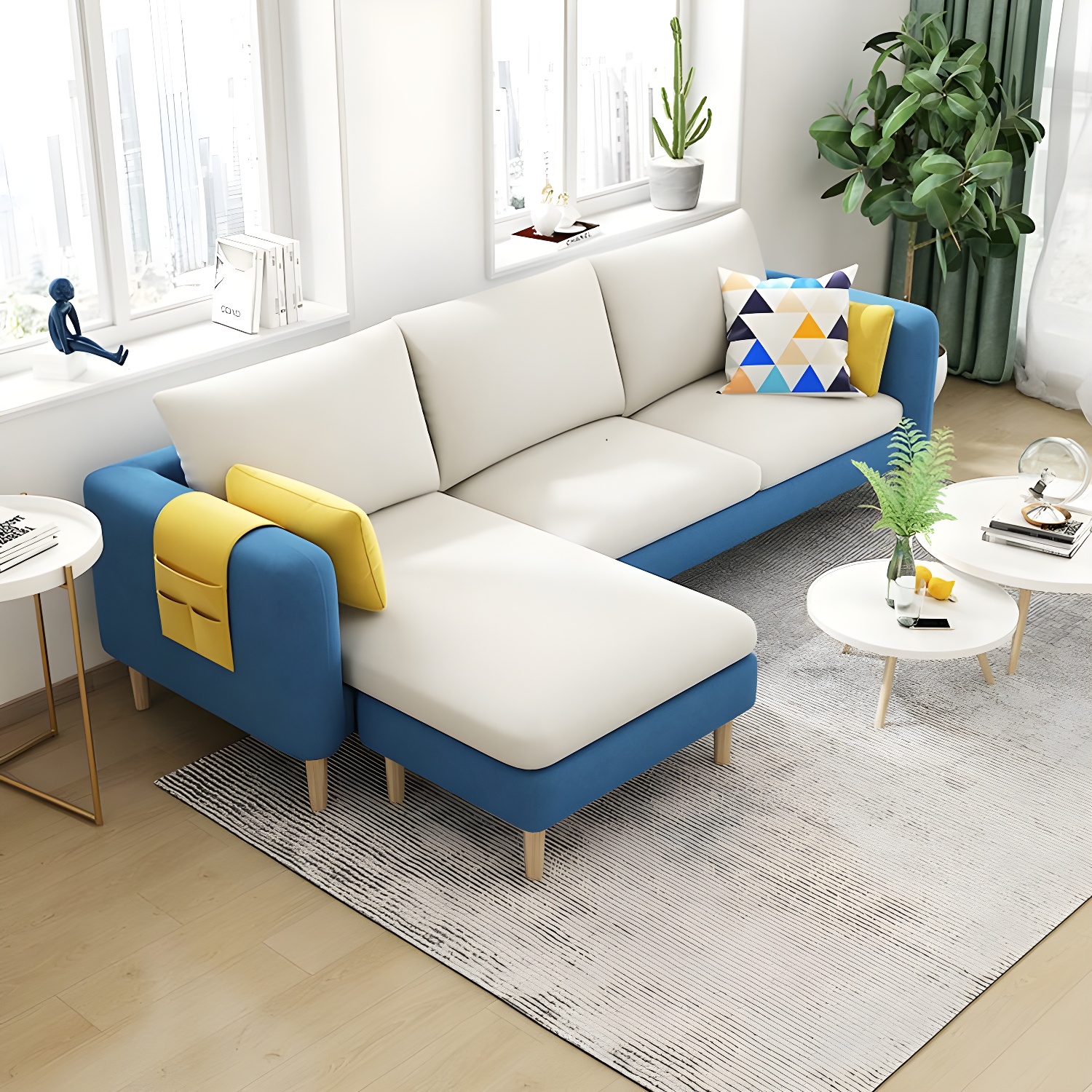 79.5" W L-Shaped Sectional Sofa with Square Arm and Bolster Pillows - image 3