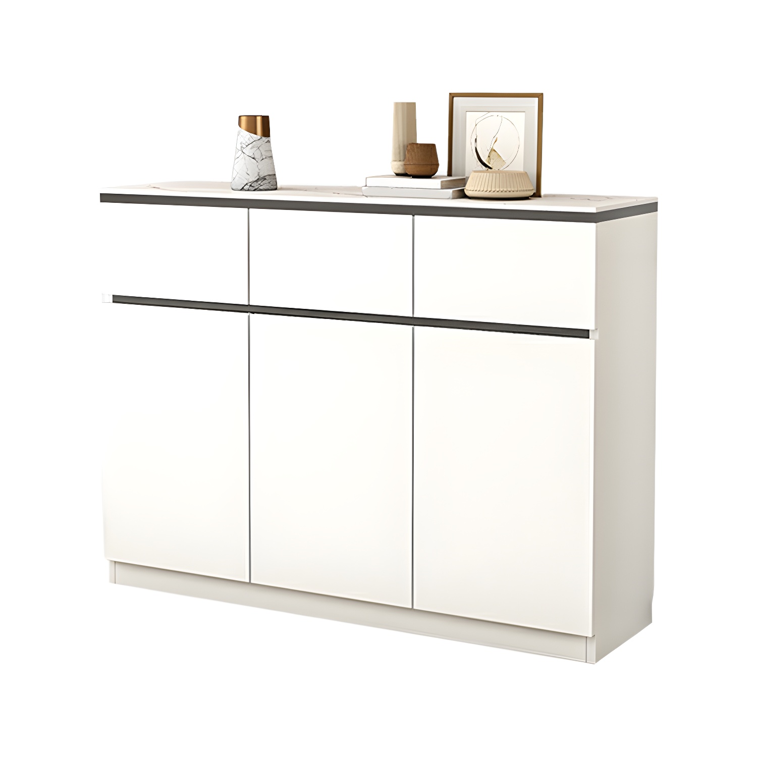Modern Wood Sideboard Credenza with Drawers and Cabinets - Stone Countertop - image 7