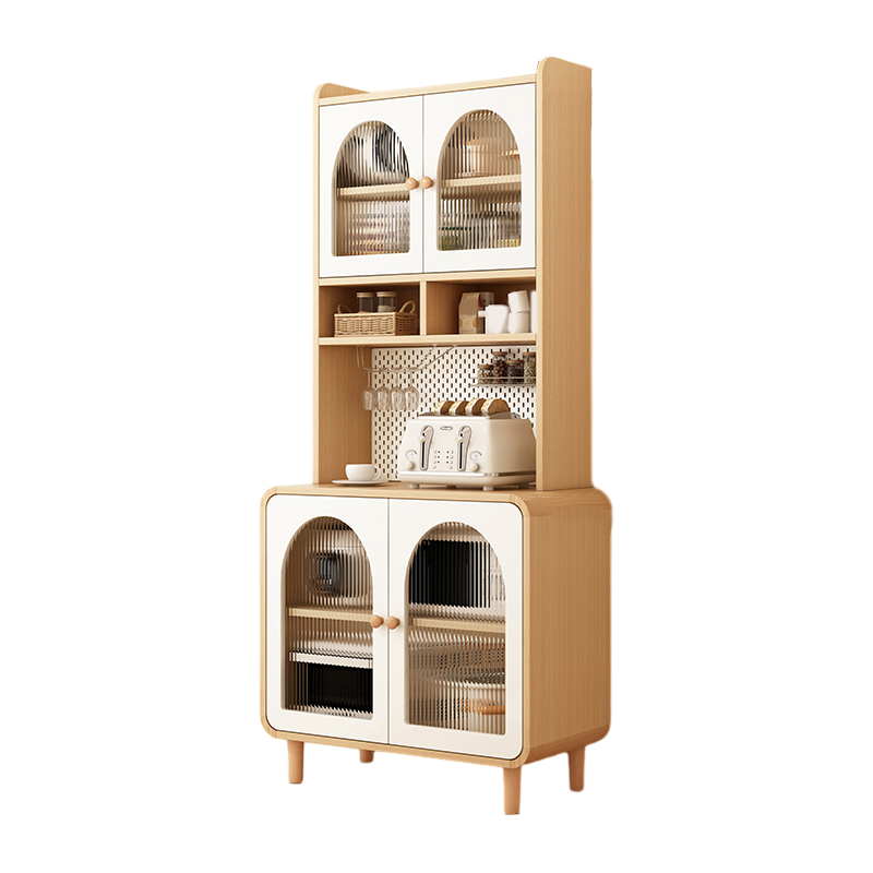 Scandinavian Wood Buffet 3 Cabinet Doors with Glass Interior Shelves