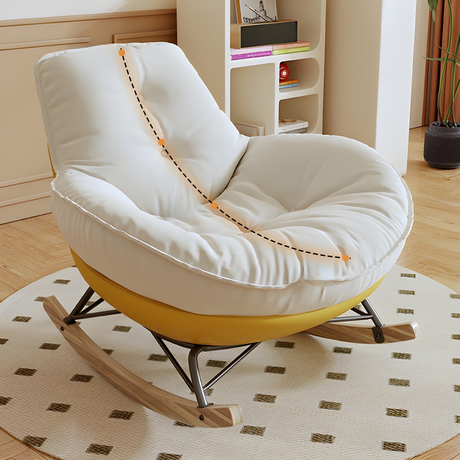 Indoor Contemporary Rocking Chair with Beige Upholstered and Wood Legs - image 9