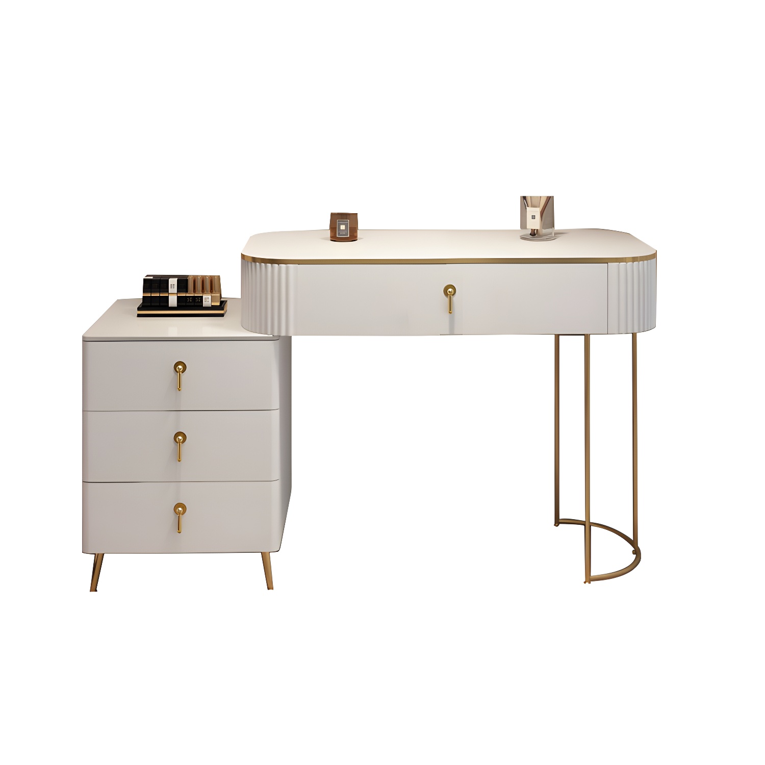 Contemporary Mirrored Wood Top Makeup Vanity Desk White/Gray Dressing Table - image 16