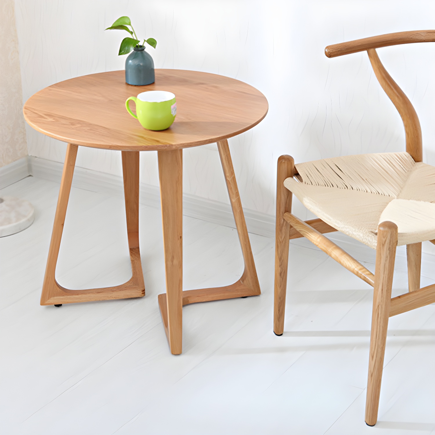 Double Pedestal Oak Solid Wood Dinette Table Modern Style Dining Table