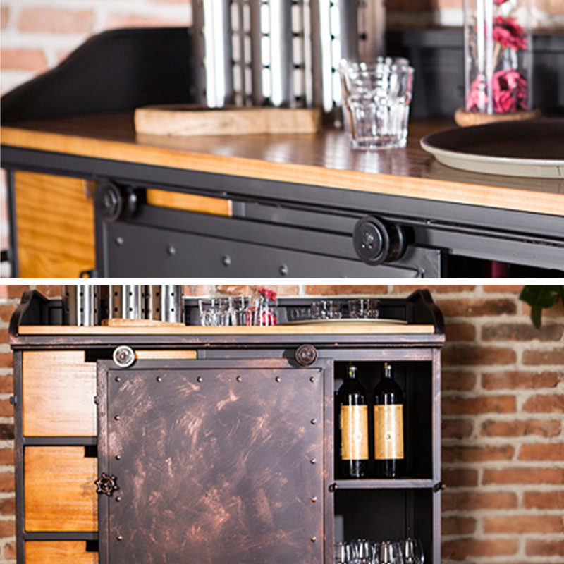 Industrial Metal Sideboard Cabinet with Wood Countertop, 3 Drawers, and Sliding Doors - image 8