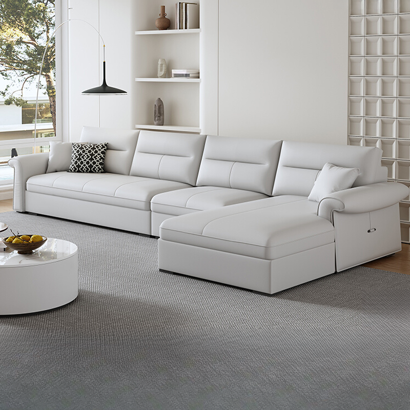 L-Shape/Straight Sofa/Sofa Chaise in Chalk with Under-seat-storage, Right Hand Facing/Horizontal Orientation, and Round Arm