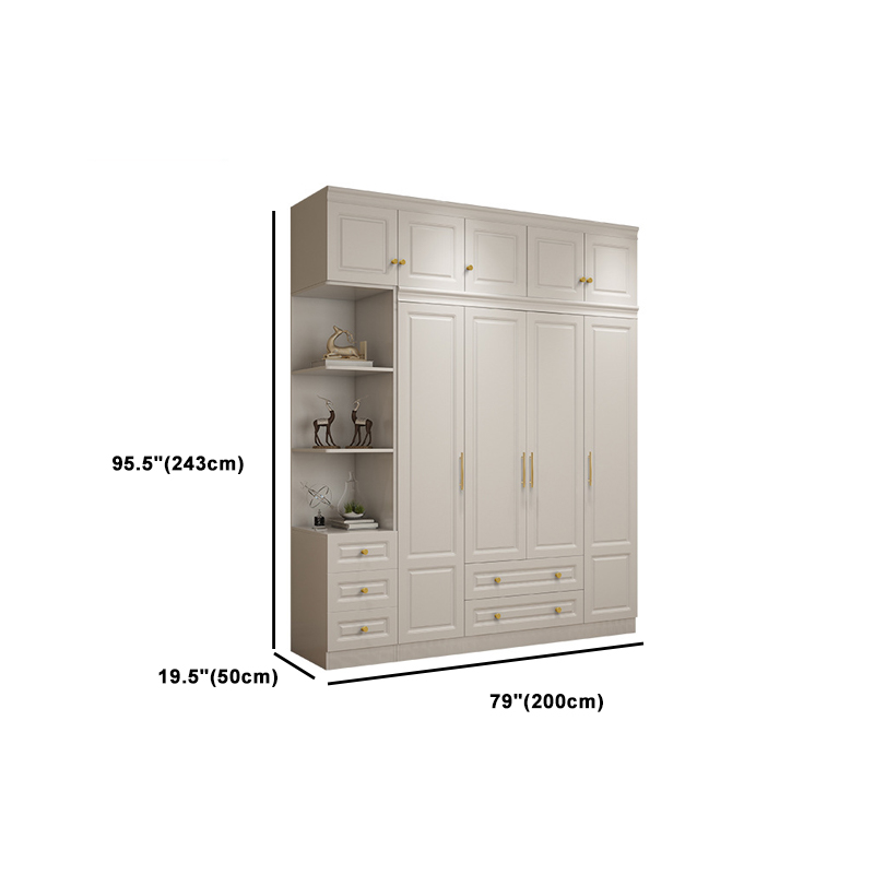 Art Deco Chalk Manufactured Wood Free Standing Interior Shelves Wardrobe with Soft Close Drawer and Hanging Rod - image 29